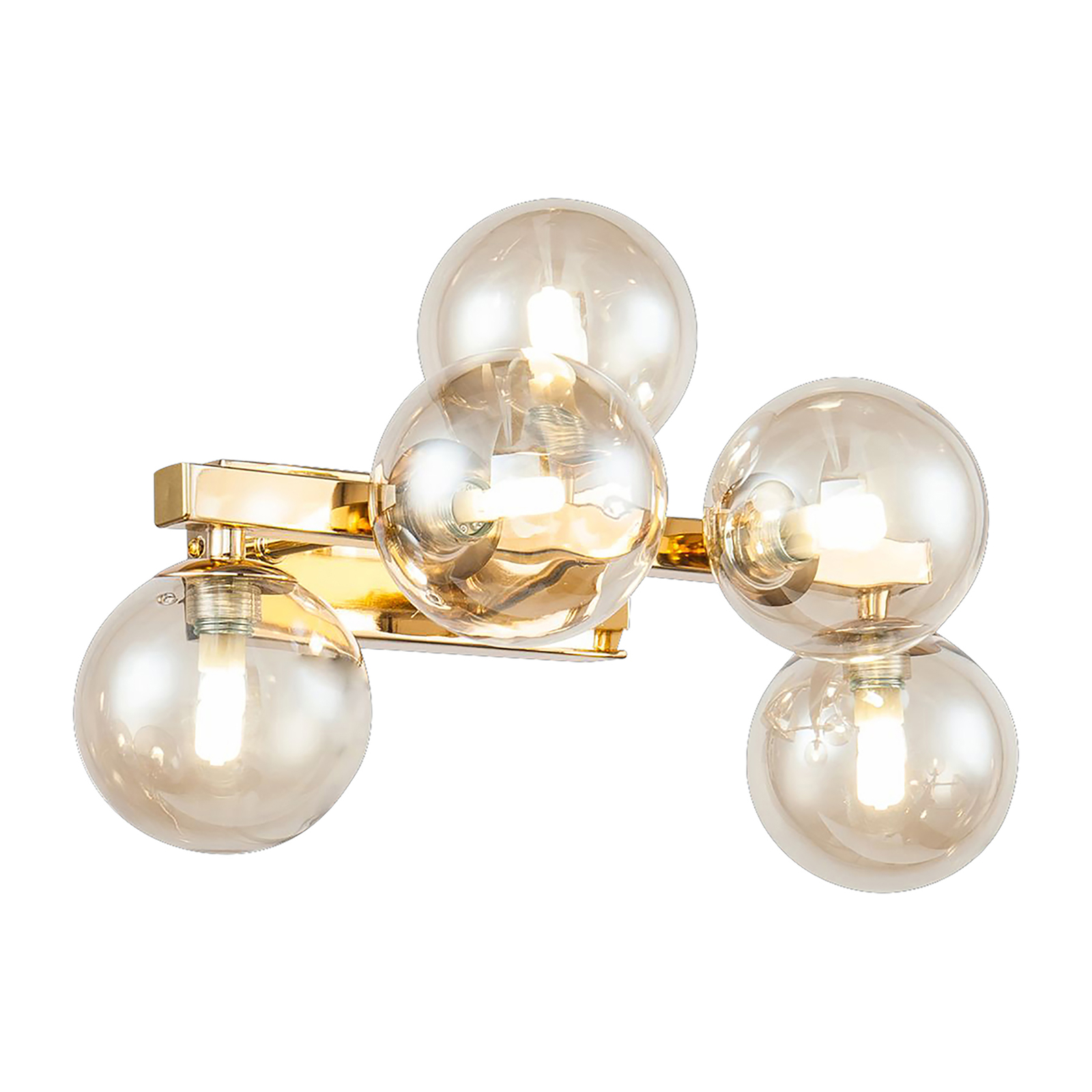 Maytoni Dallas wandlamp met 5 glasbollen, goud