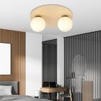 Plafondlamp Kenzo, rond, bruin/wit, 2-lamps