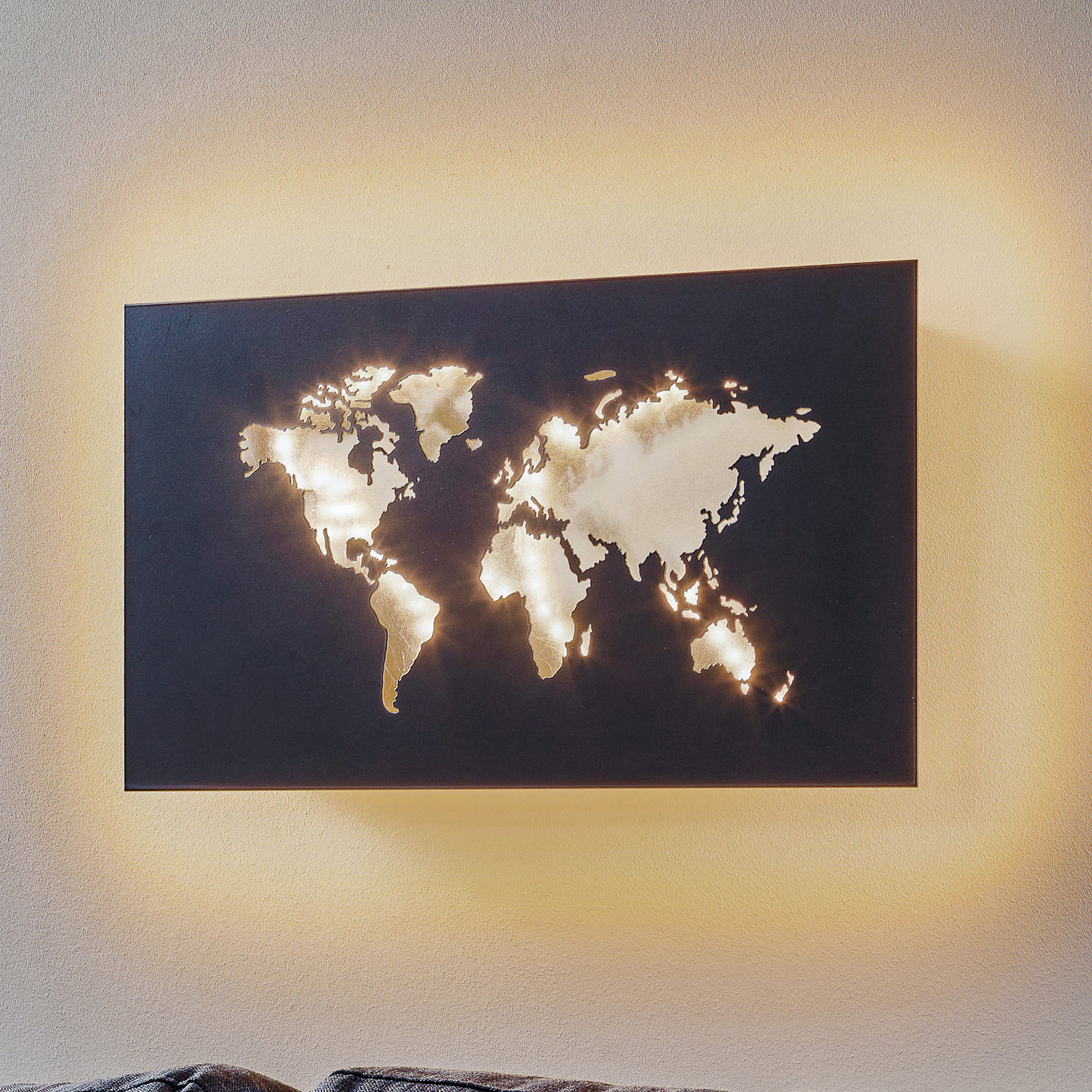 LED-seinävalaisin Linda, kartta-design harmaa
