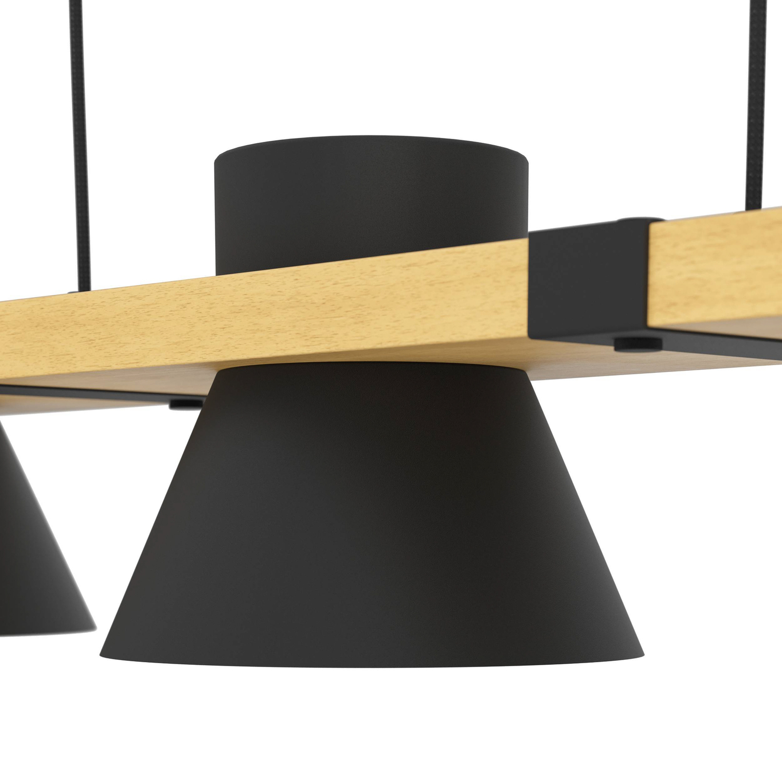 Hanglamp Maccles in zwart met hout, 3-lamps