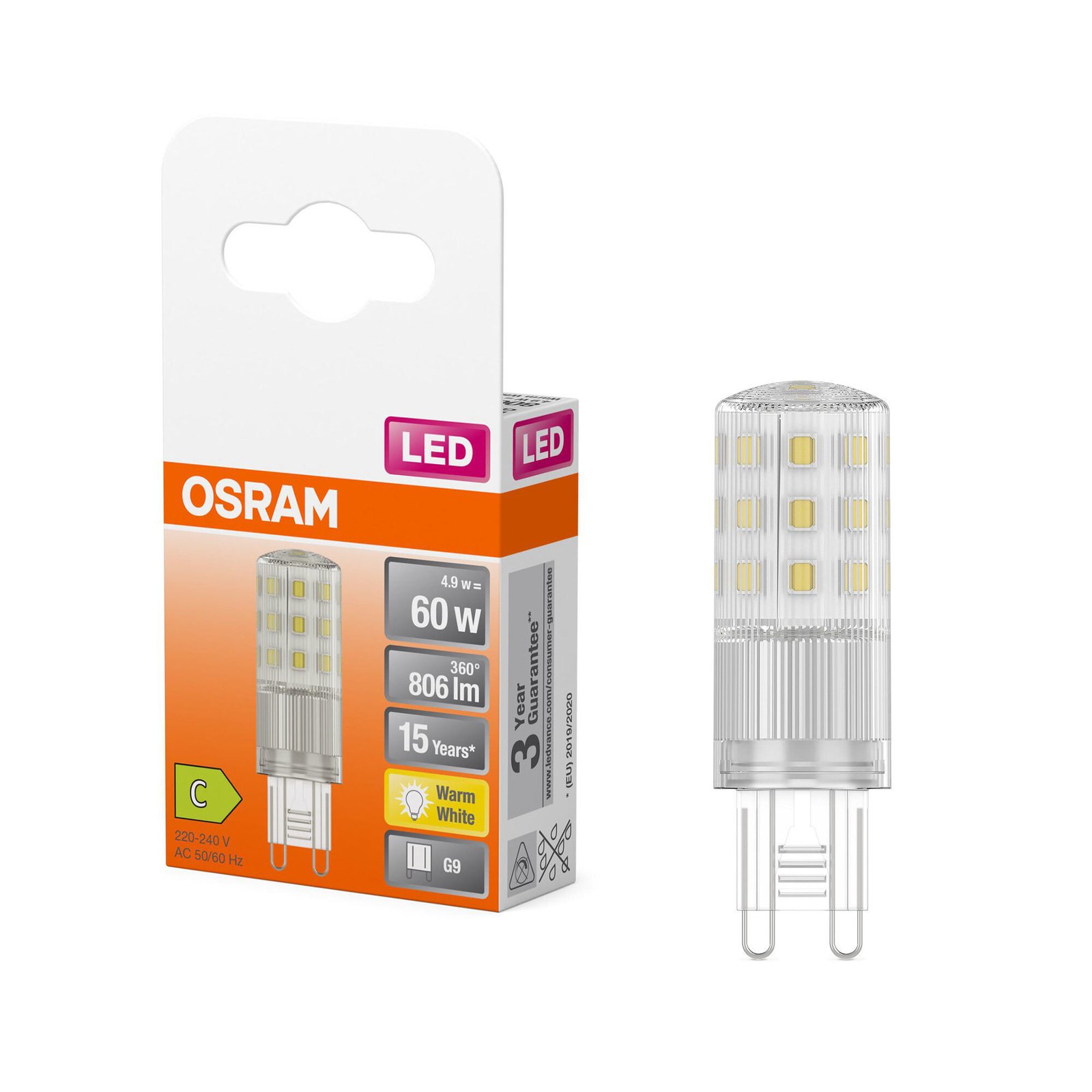 Ampoule à broche LED OSRAM G9 4,9W 2.700K 320° 