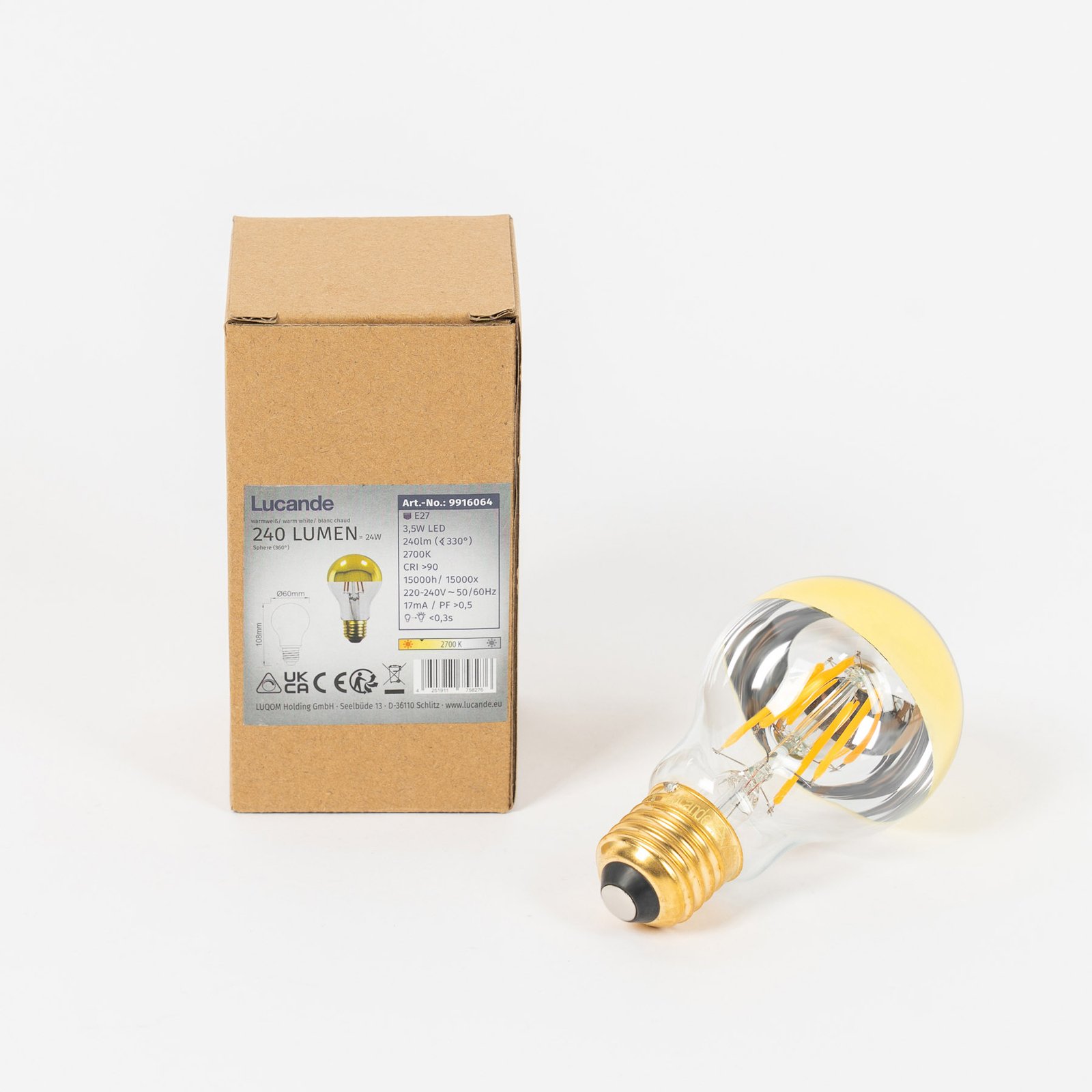 E27 3,5W LED-toppförspeglad lampa A60 guld 5-pack