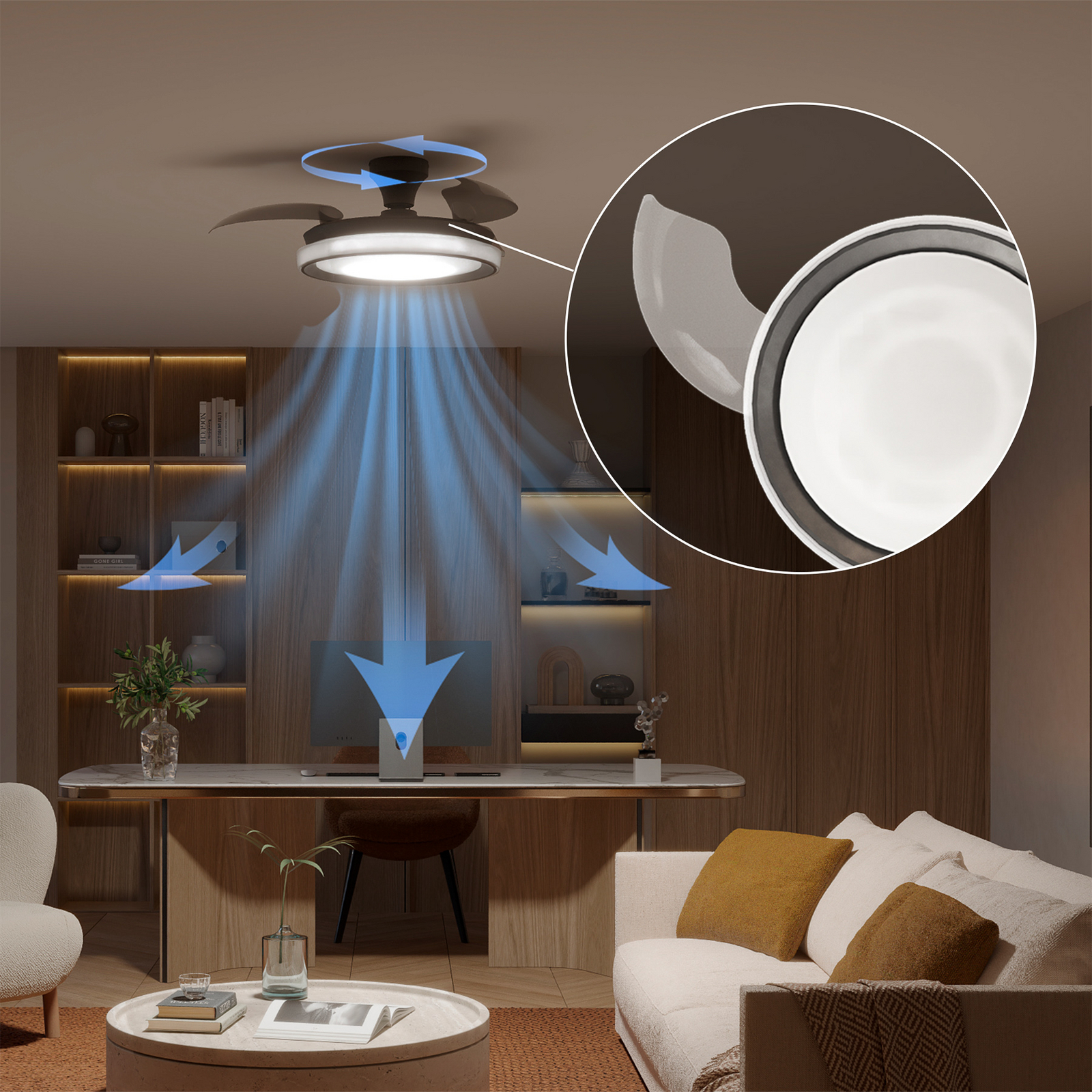 Wentylator sufitowy LED Philips Bliss czarno-biały, cichy, CCT