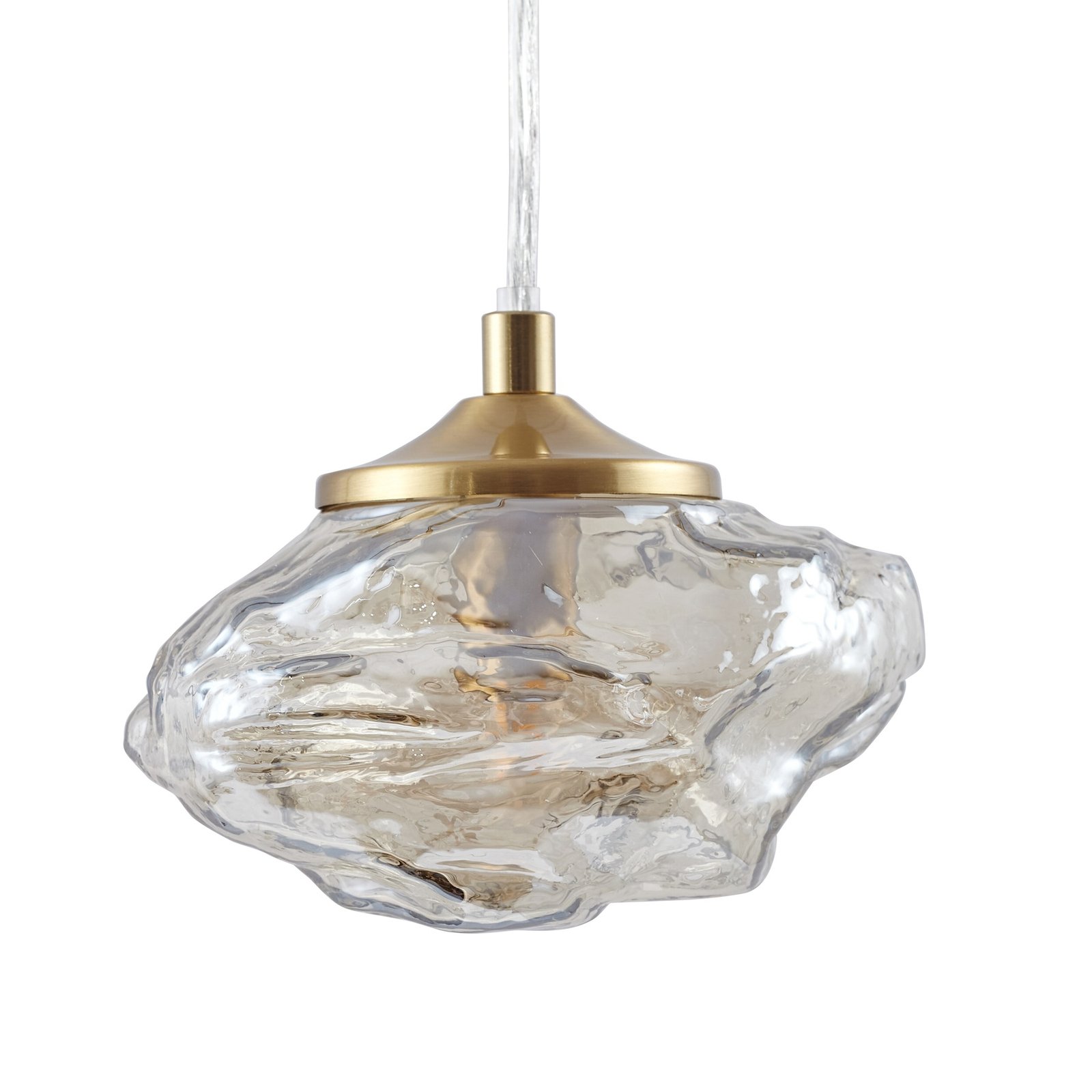 Lindby hengelampe Piatra, cognac/messing, glass, 15,5 cm