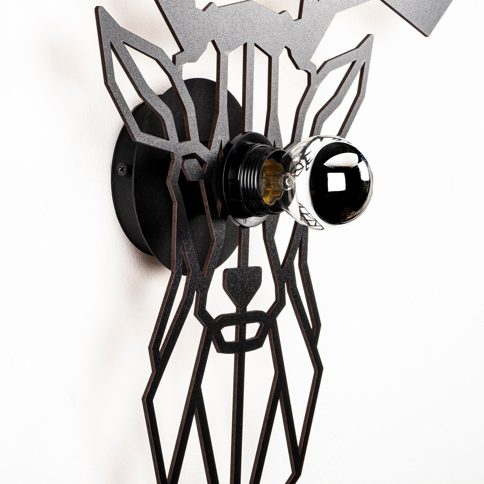 Wall light W-051, black, deer design, MDF wood laser cut