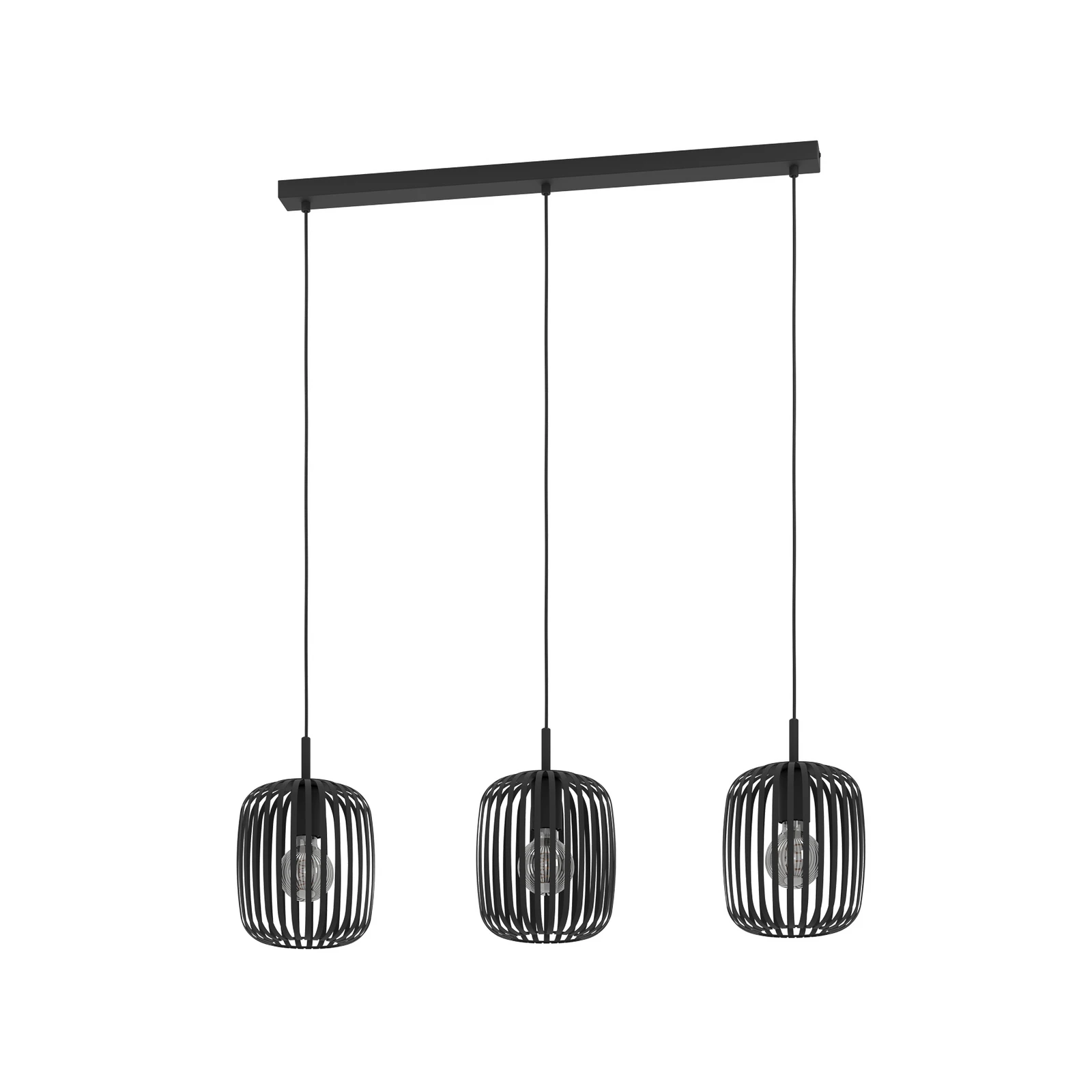 Suspension Romazzina, noir, longueur 90 cm, à 3 lampes, métal