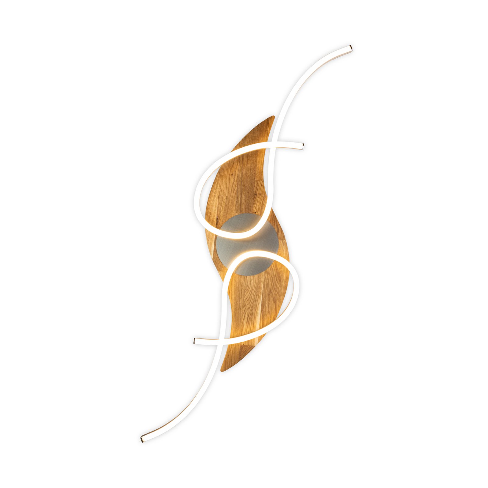 LED griestu lampa Panama curved, ozols/nikelis, garums 128 cm