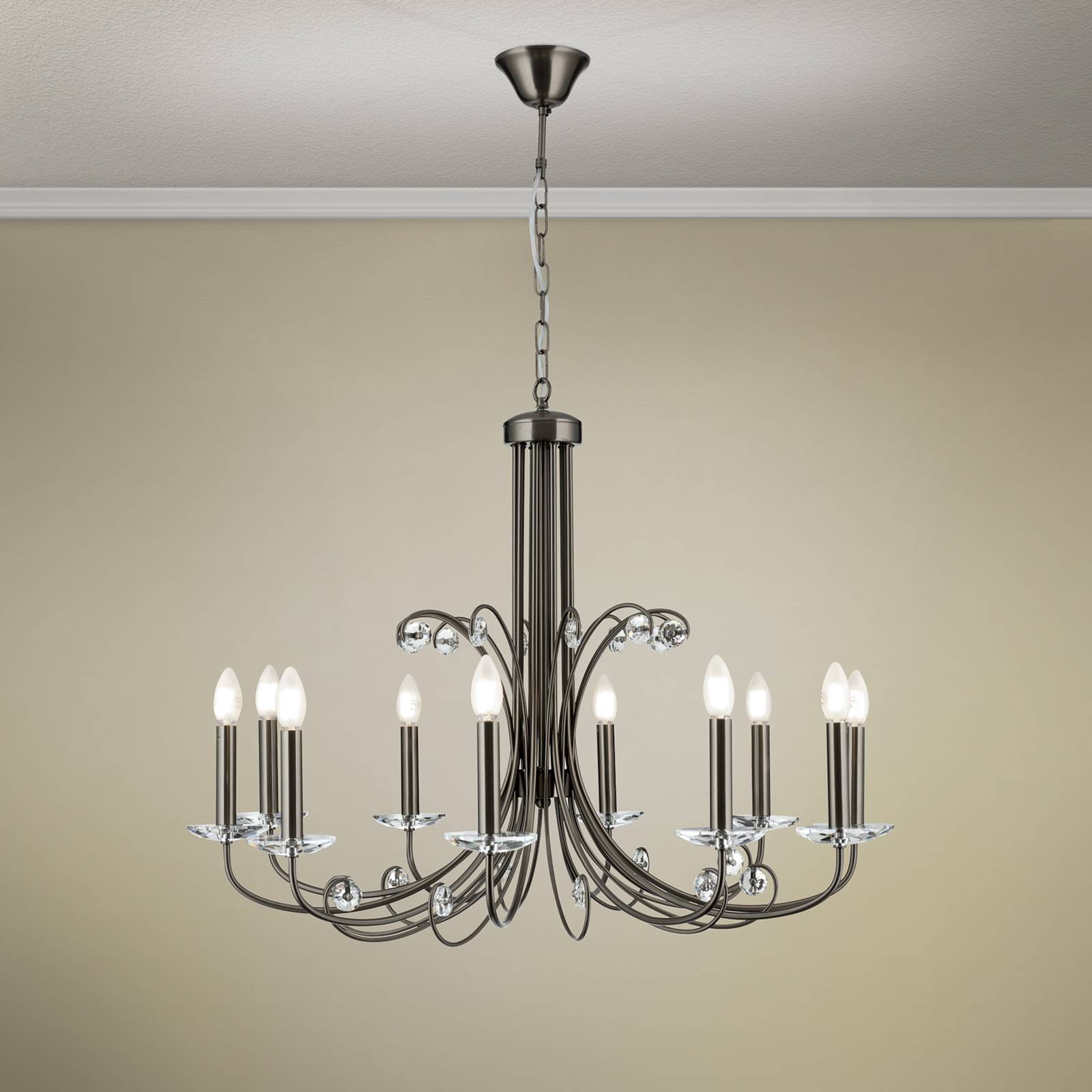 Orion Lustre Ariane nickel Ø 92 cm cristal 10 lampes