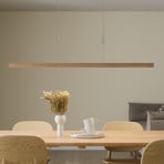 Quitani Nora LED hanging light, natural oak, length 118 cm