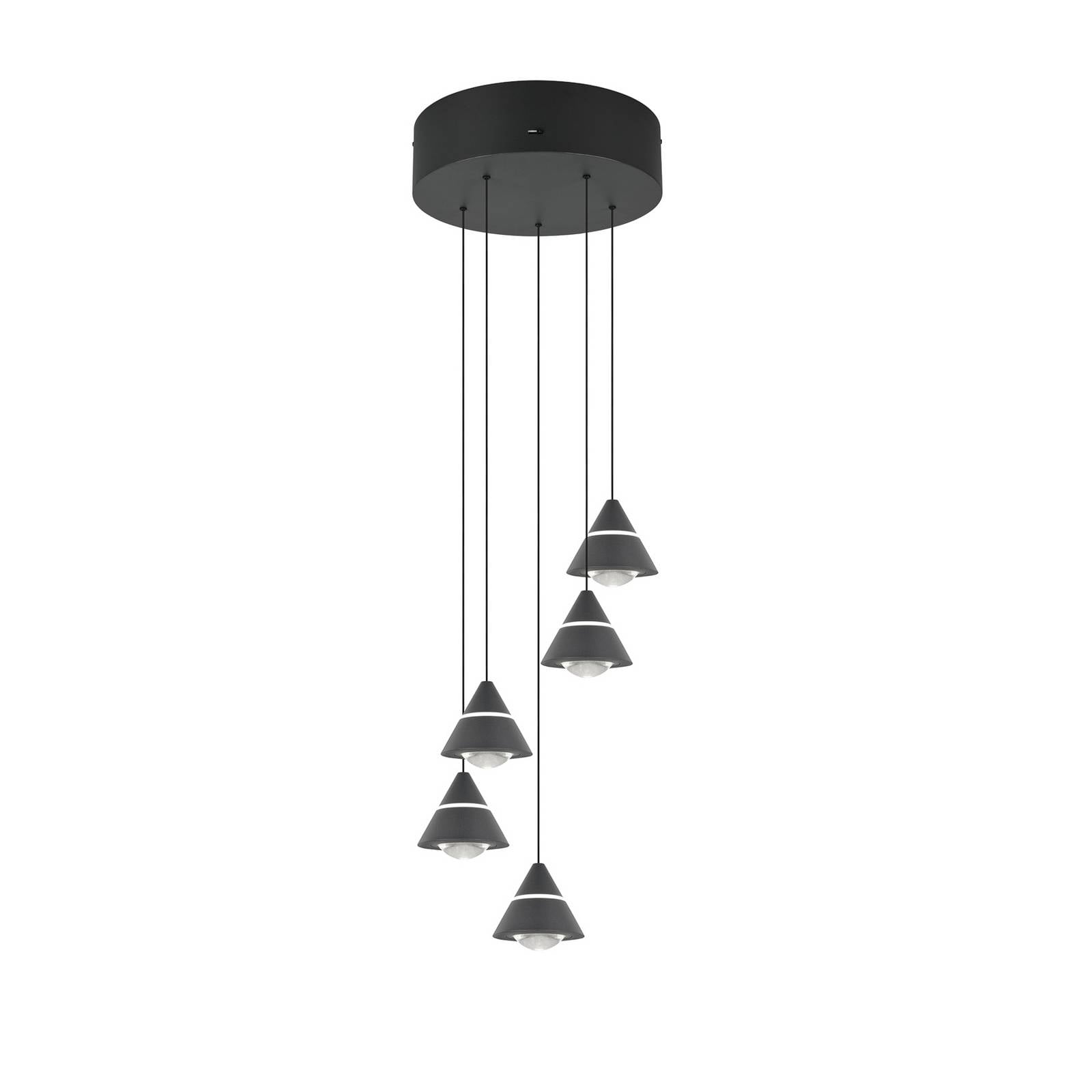 LED-Hängelampe Romeo, Ø 28 cm, schwarz, Metall, 5-flg.