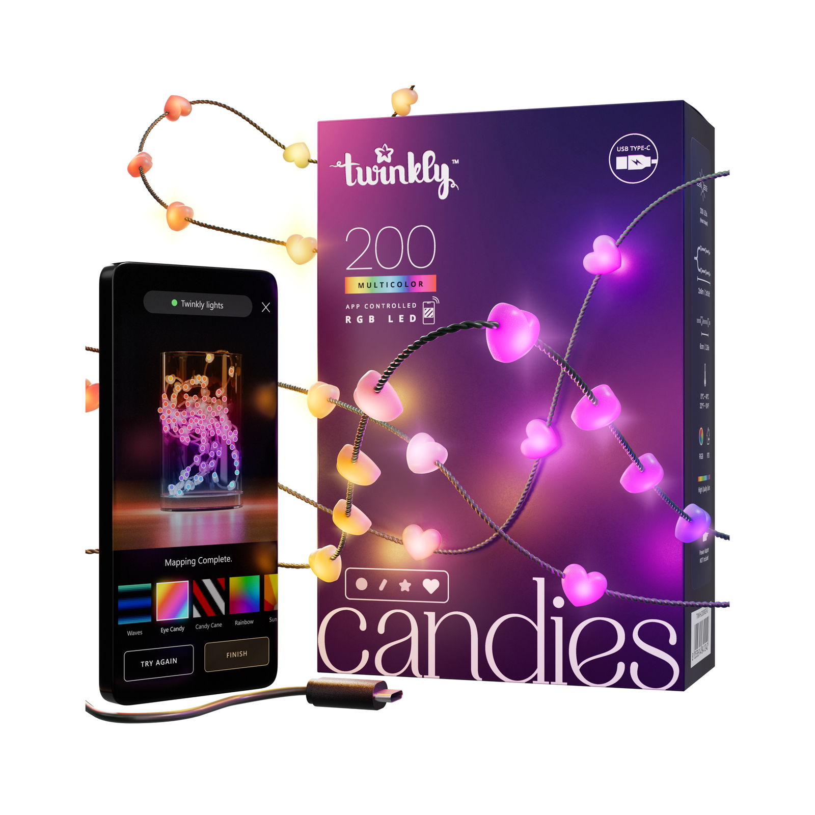 Twinkly Candies Hearts Bluetooth WLAN RGB zelena 12m