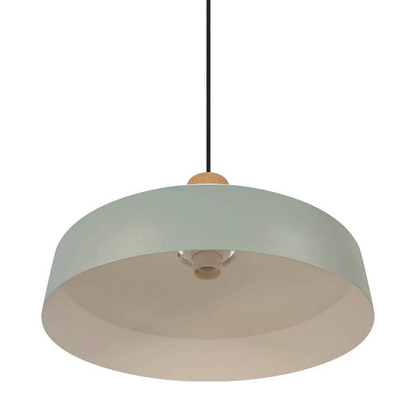 Pendellampe Elvas, staubgrün, Ø 37 cm, Metall/Kork
