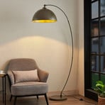 Lampadaire arqué Lindby Jonera, gris, métal, E27, hauteur 185 cm