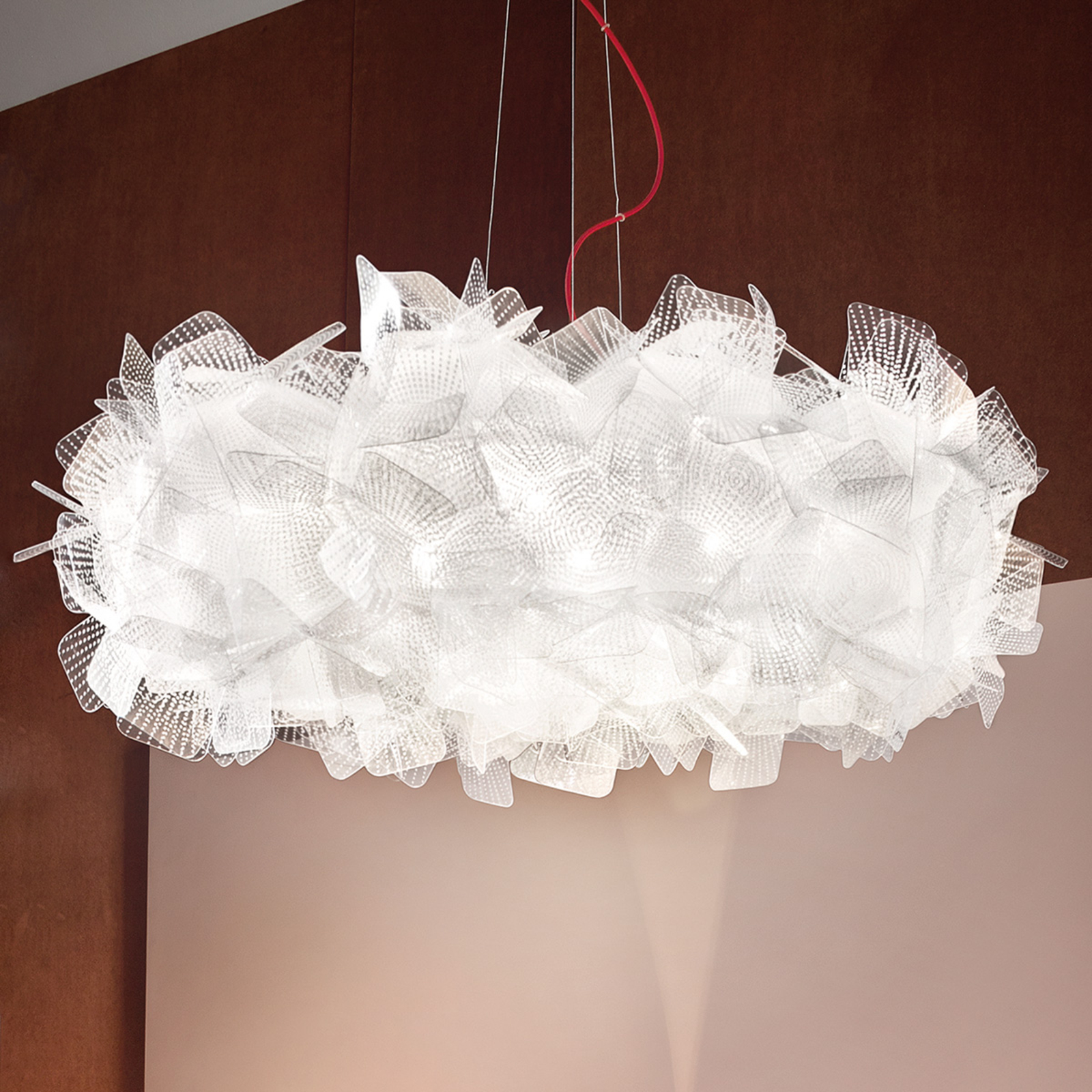 Slamp Clizia Pixel hanging lamp, red cable Ø 78 cm, for Living / Dining Room, Cristalflex®, E27, 10 W, energy efficiency: A++, H: 28 cm