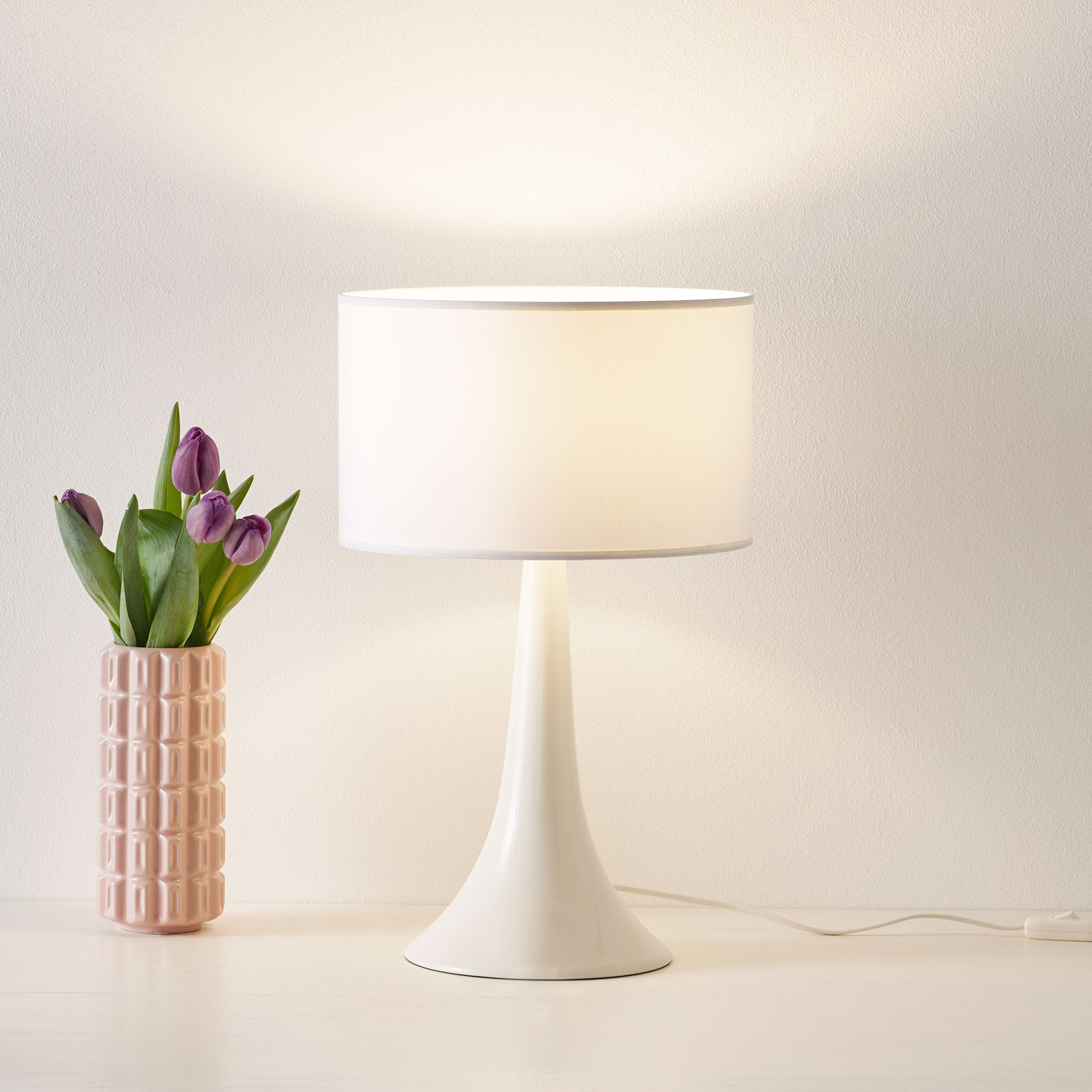Eurokeramic L1810 fabric table lamp with ceramic base, white, for Living / Dining Room, ceramics, fabric, E27, 60 W, energy efficiency: A++, H: 50 cm