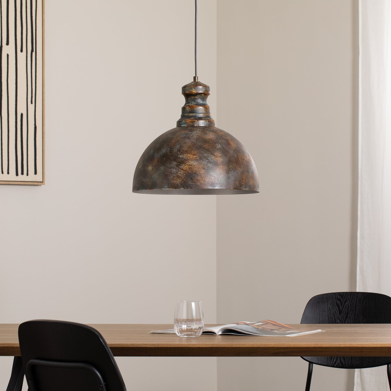 Candeeiro suspenso Saglam, 1 lâmpada, latão antigo, metal, Ø 40 cm