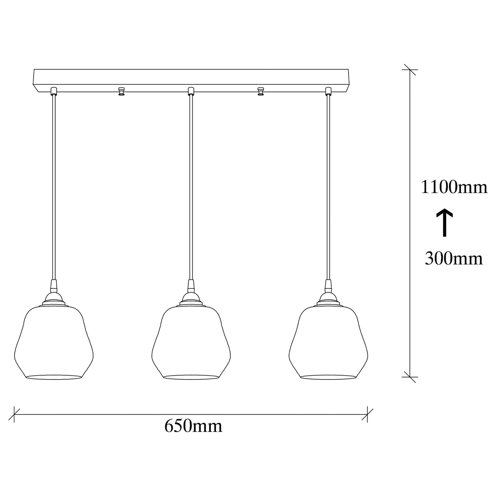 Pendant light Gold 032, gold-transparent, glass 3-bulb long