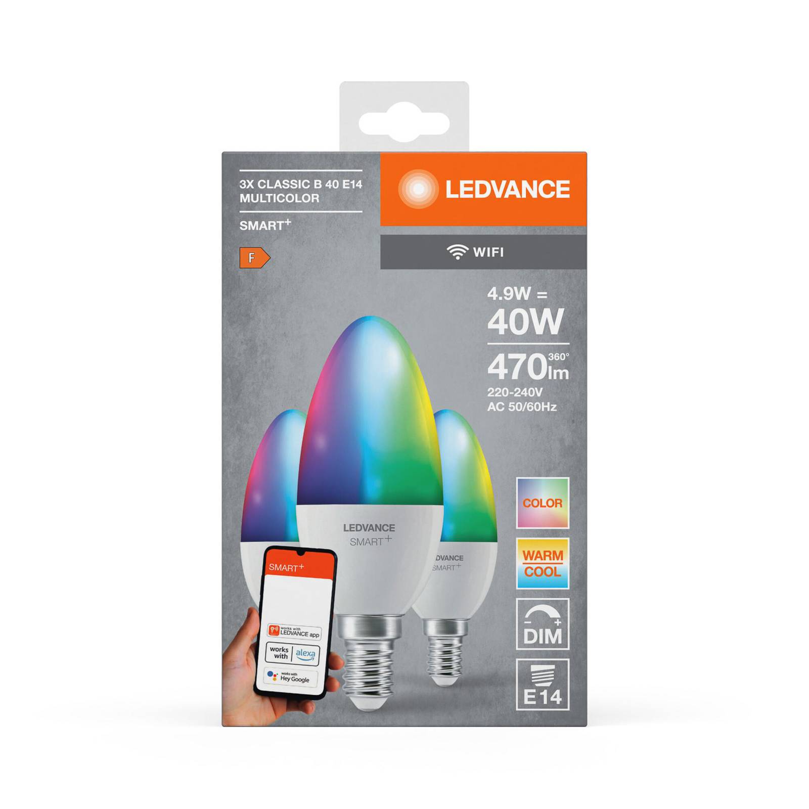 LEDVANCE SMART+ LED, świeczka, E14, 4,9 W, CCT, RGB, WiFi, 3 szt