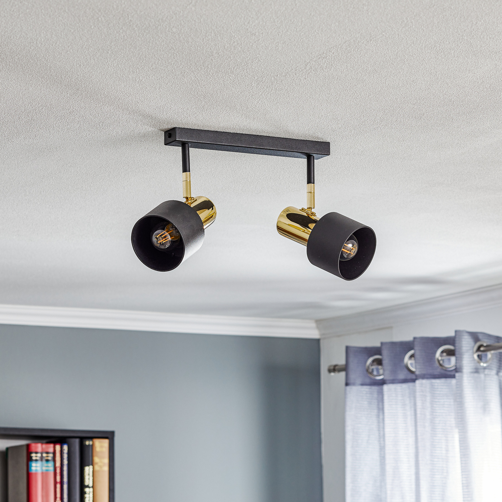 Destin ceiling spotlight, two-bulb black/brass