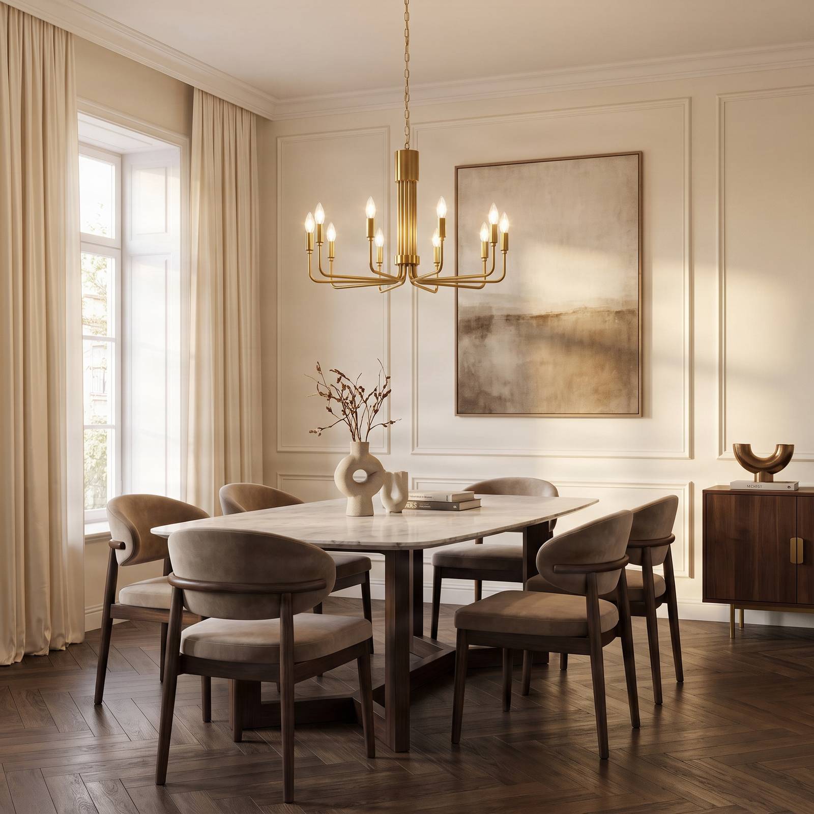 Lindby kroonluchter Elanova, messing, 10-lamps, Ø 80 cm, E14