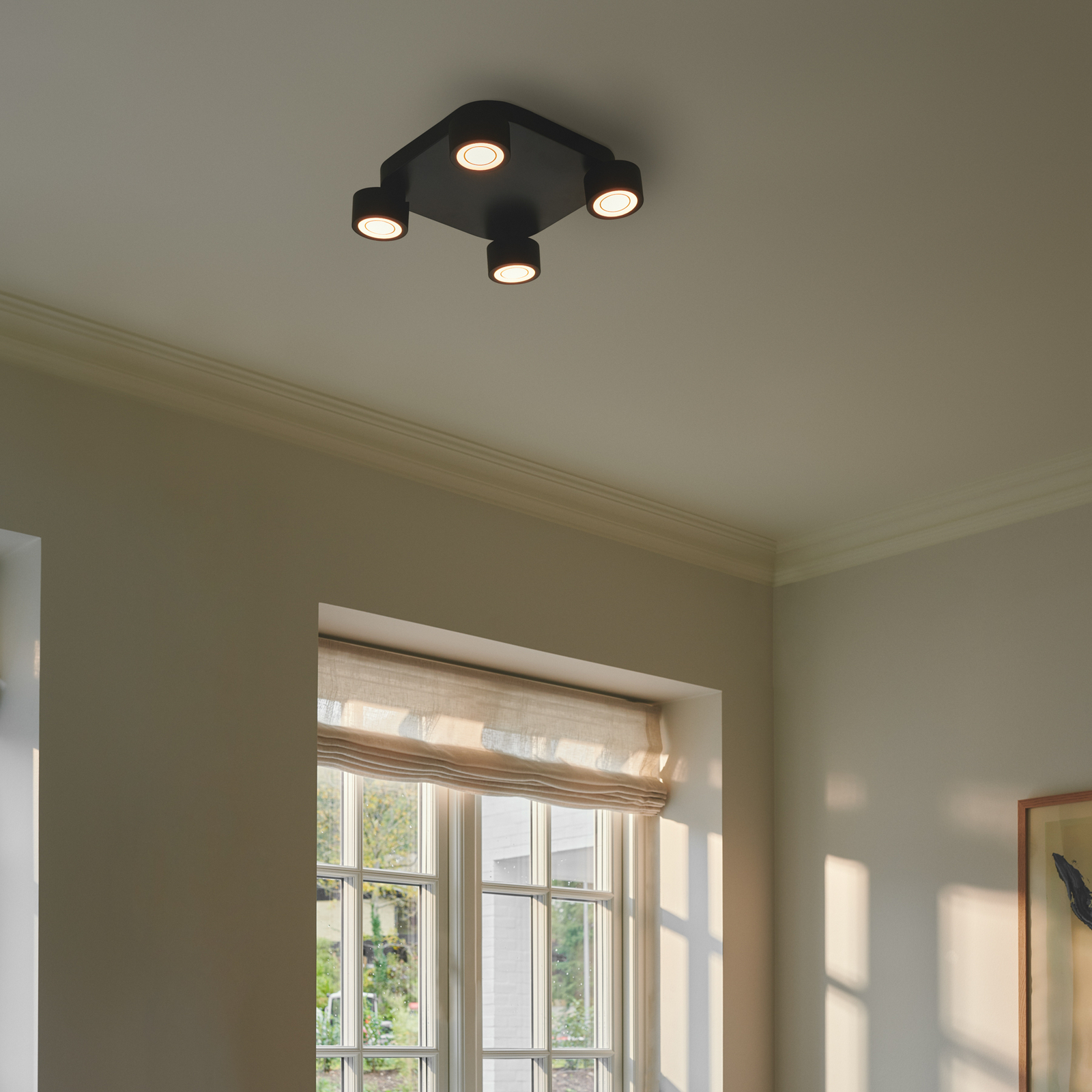 LED ceiling light Clyde, 4-bulb, square, black