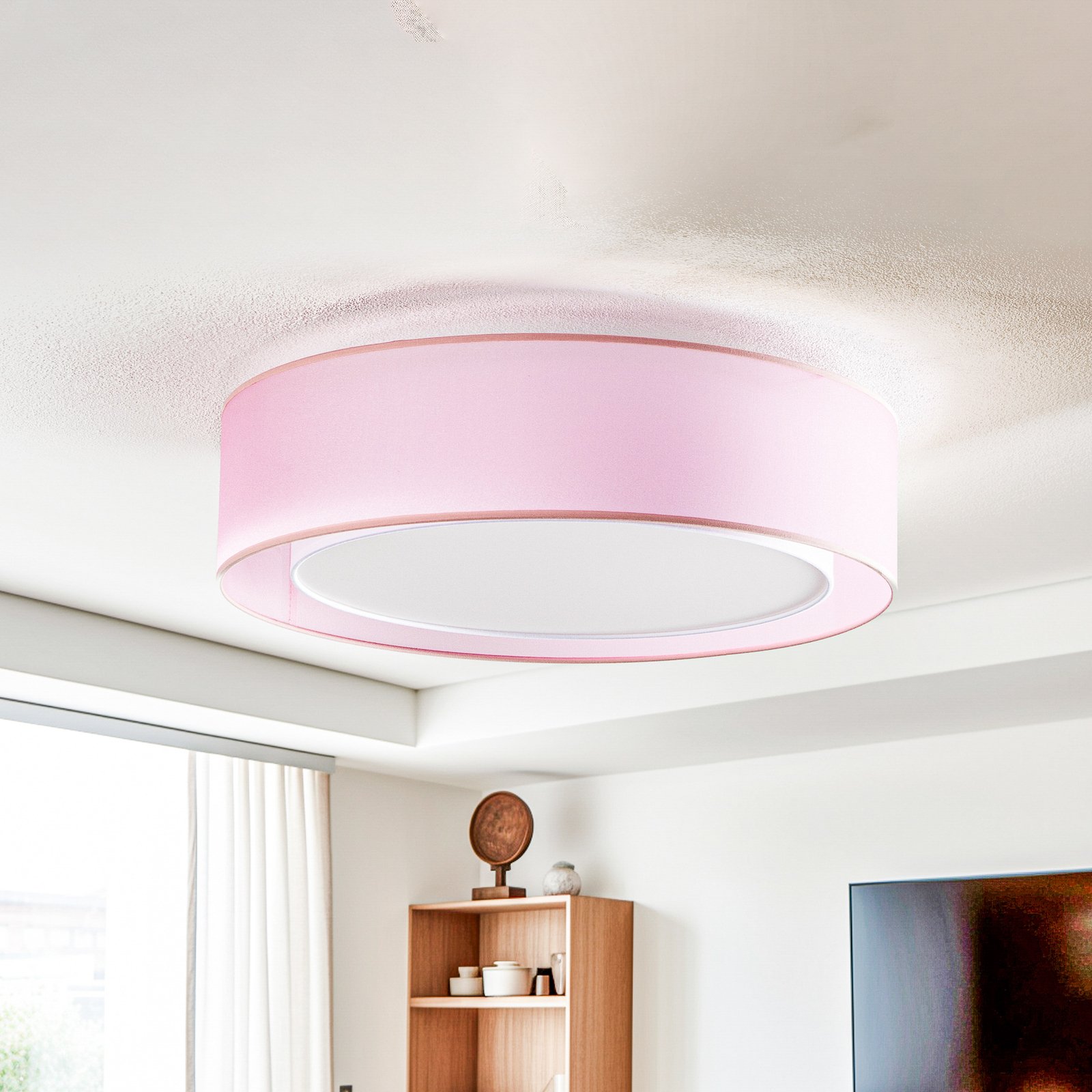 Euluna Tibu φωτιστικό οροφής, ύφασμα, Ø50cm, ροζ