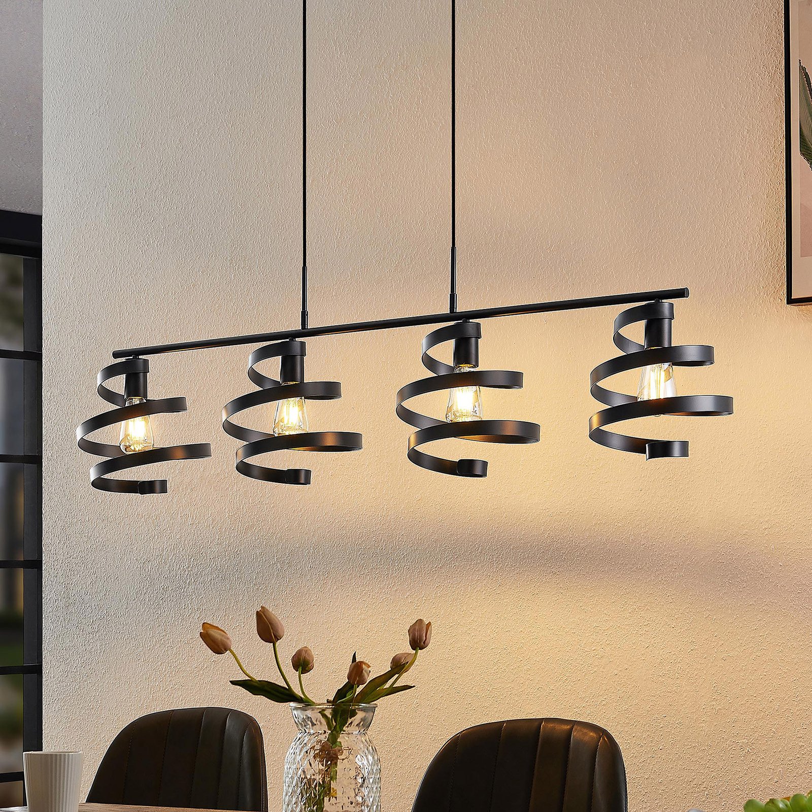 Lindby Colten hanglamp, 4-lamps, zwart