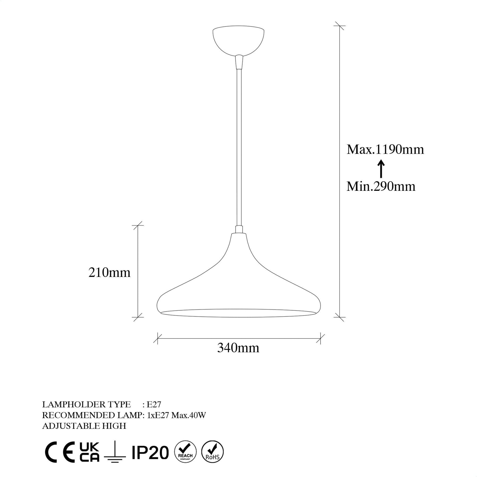 Lámpara colgante Barek 11545, latón bruñido, metal, Ø 34 cm