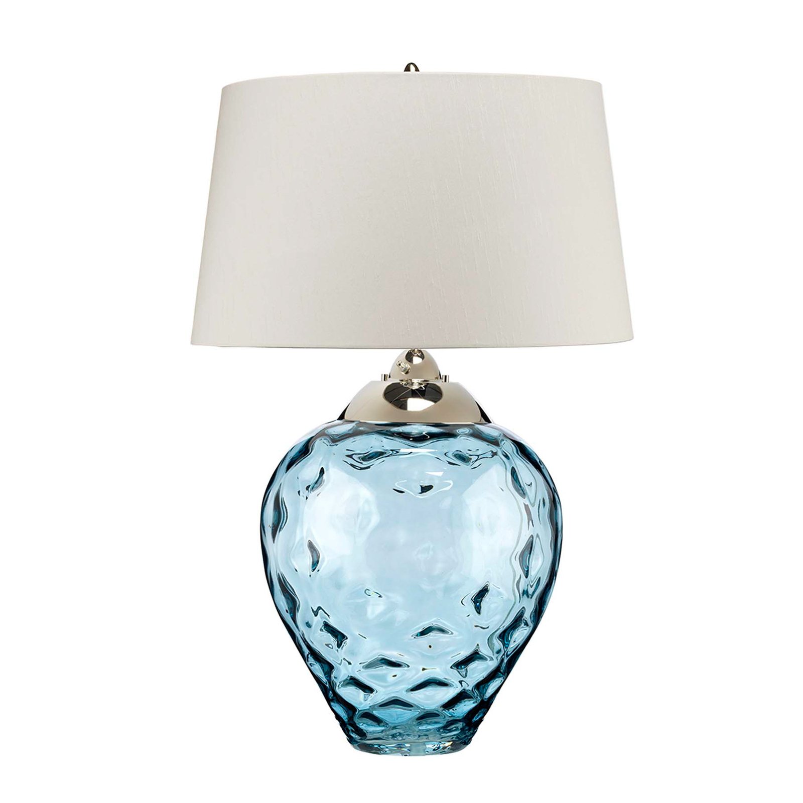 Lámpara de mesa Samara, Ø 51 cm, azul, tela, cristal, 2 luces