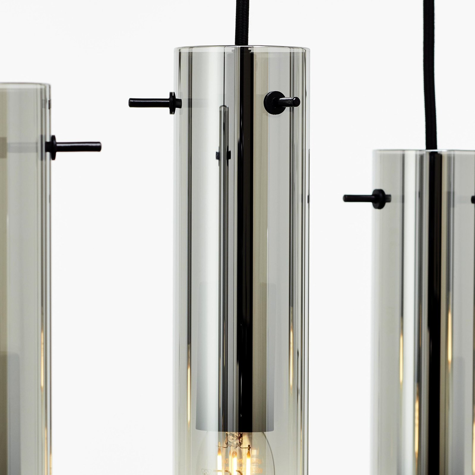 Glasini hanging light, length 80 cm, smoke grey, 8-bulb, glass