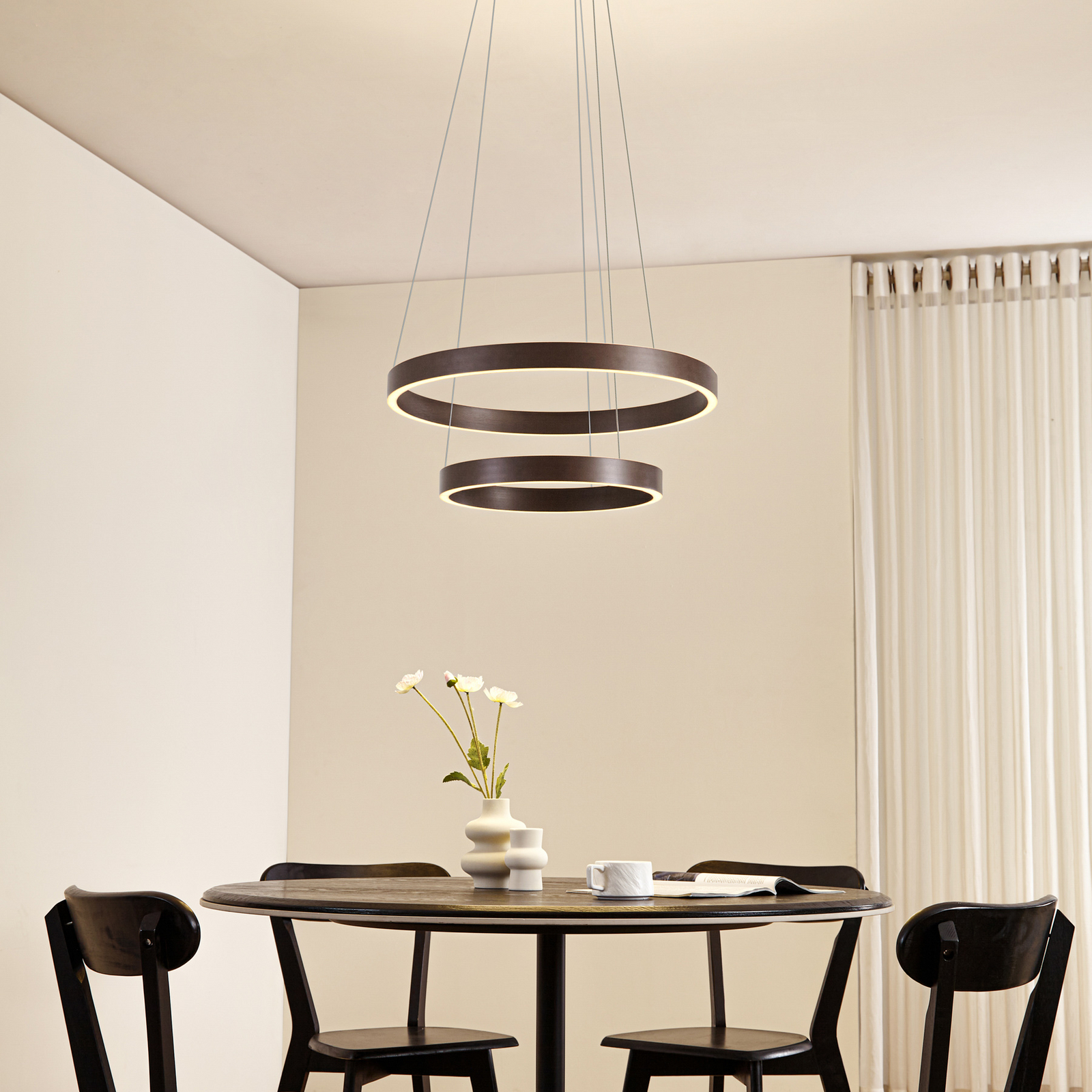 Lucande LED Pendant lamp Yonam, 2-flg., coffee