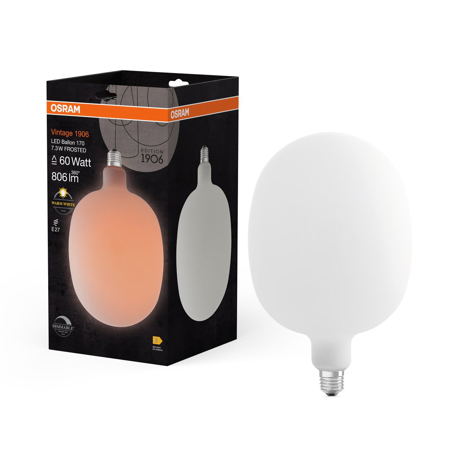 OSRAM LED Vintage 1906 Ballon E27 7,3W 2700K mat à intensité variable