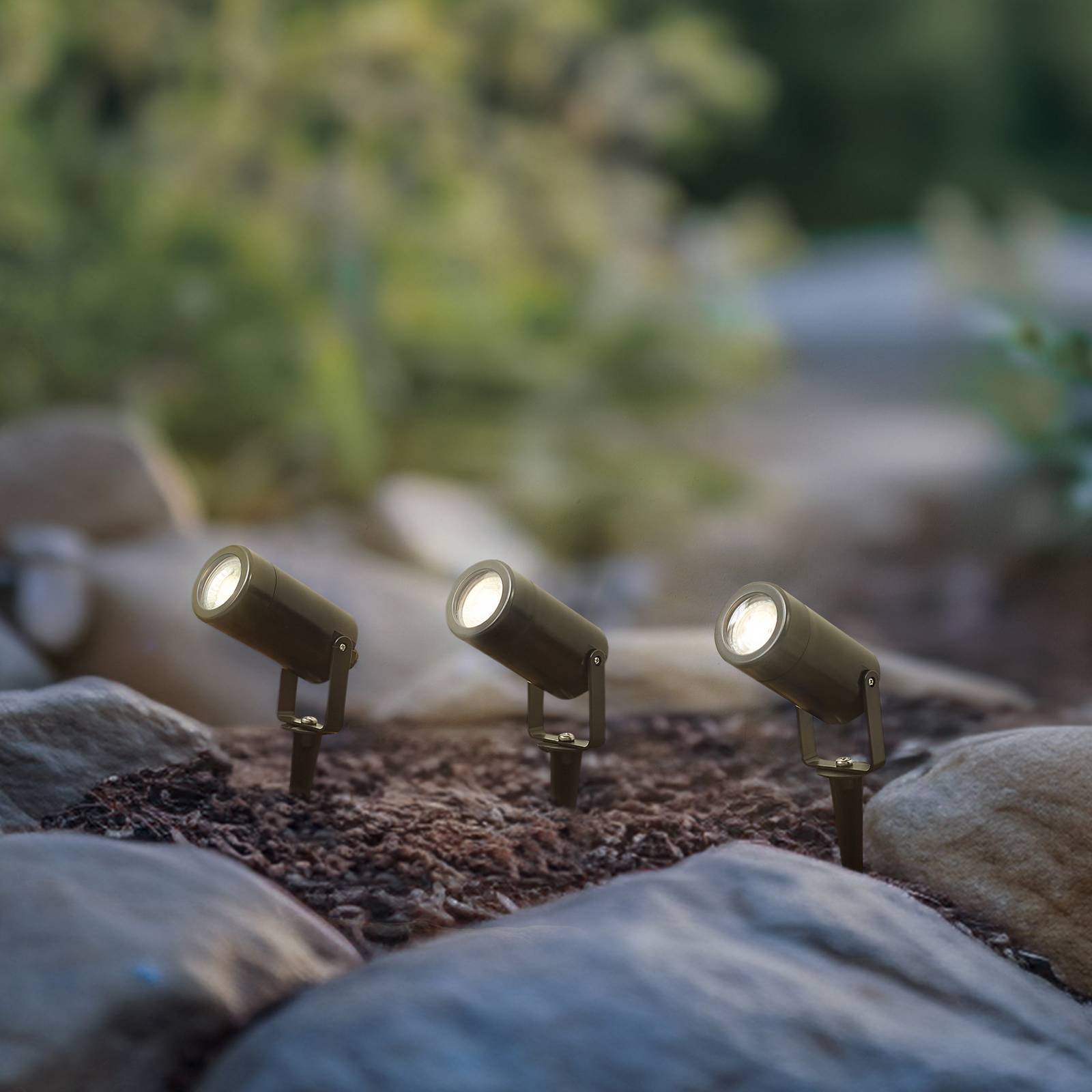 Lampa z grotem ziemnym Lindby Thorgal, Ø 6 cm, czarna, zestaw 3 sztuk