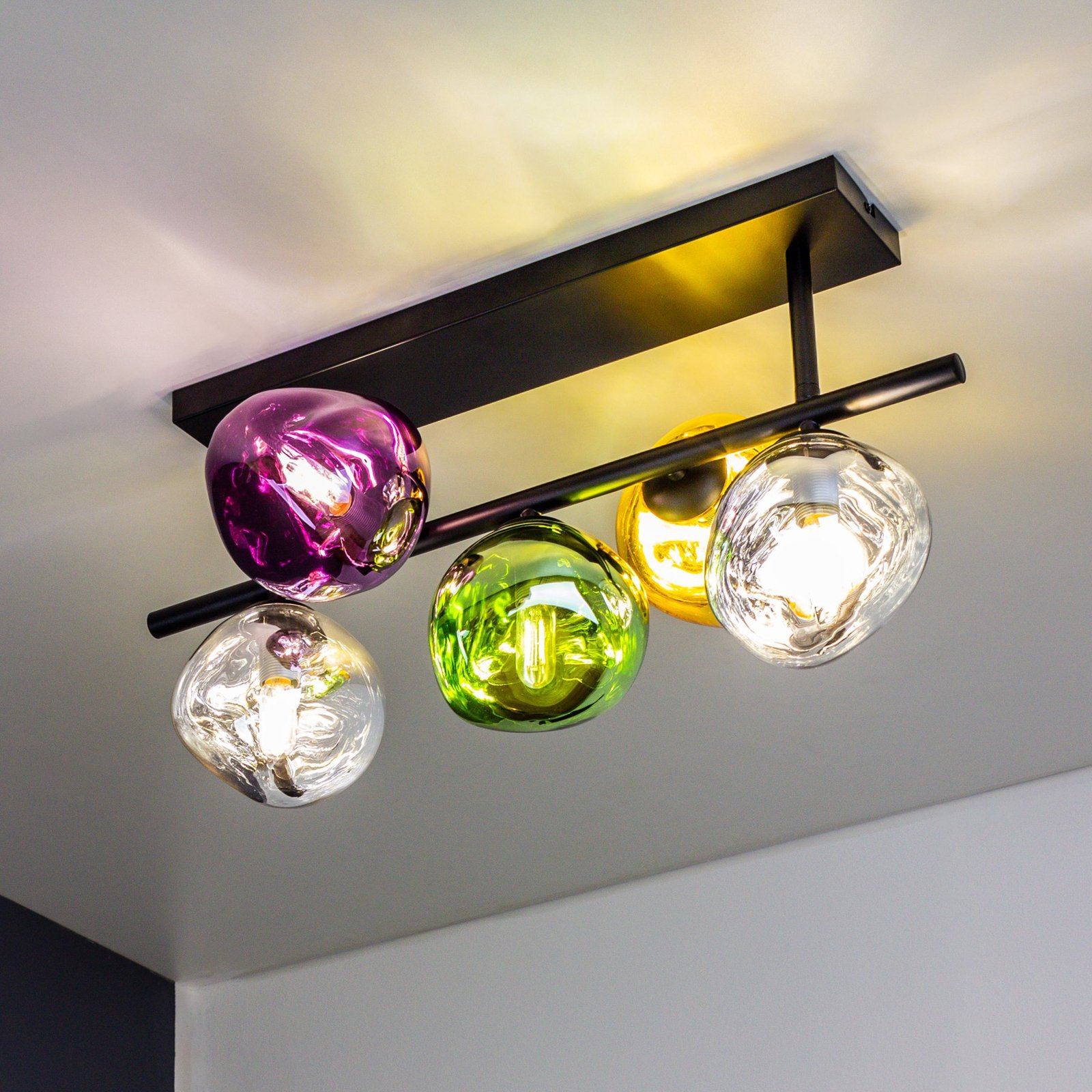 Canopus ceiling light, multicoloured, 5-bulb, glass, E14