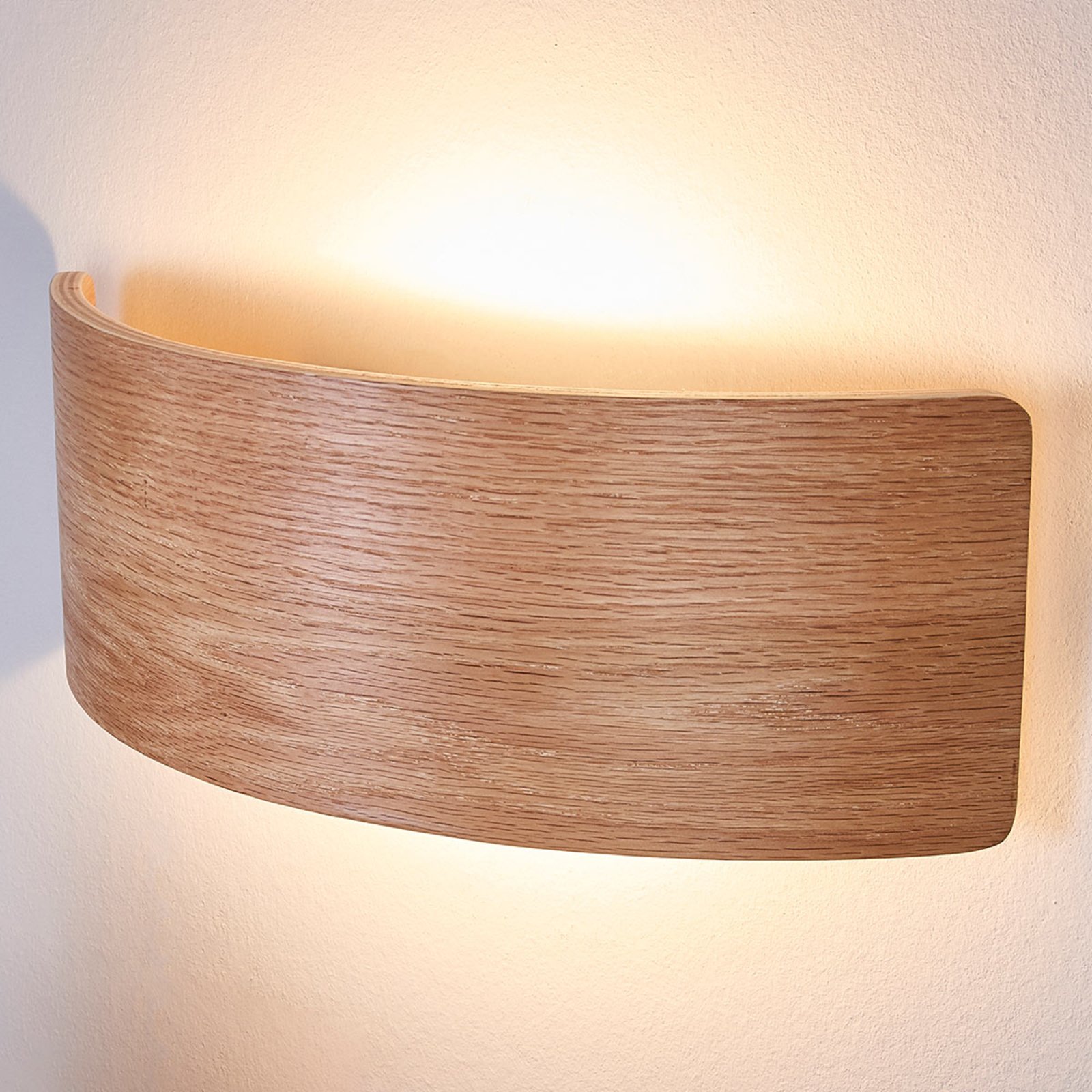 Attractive wooden wall light Rafailia with LEDs