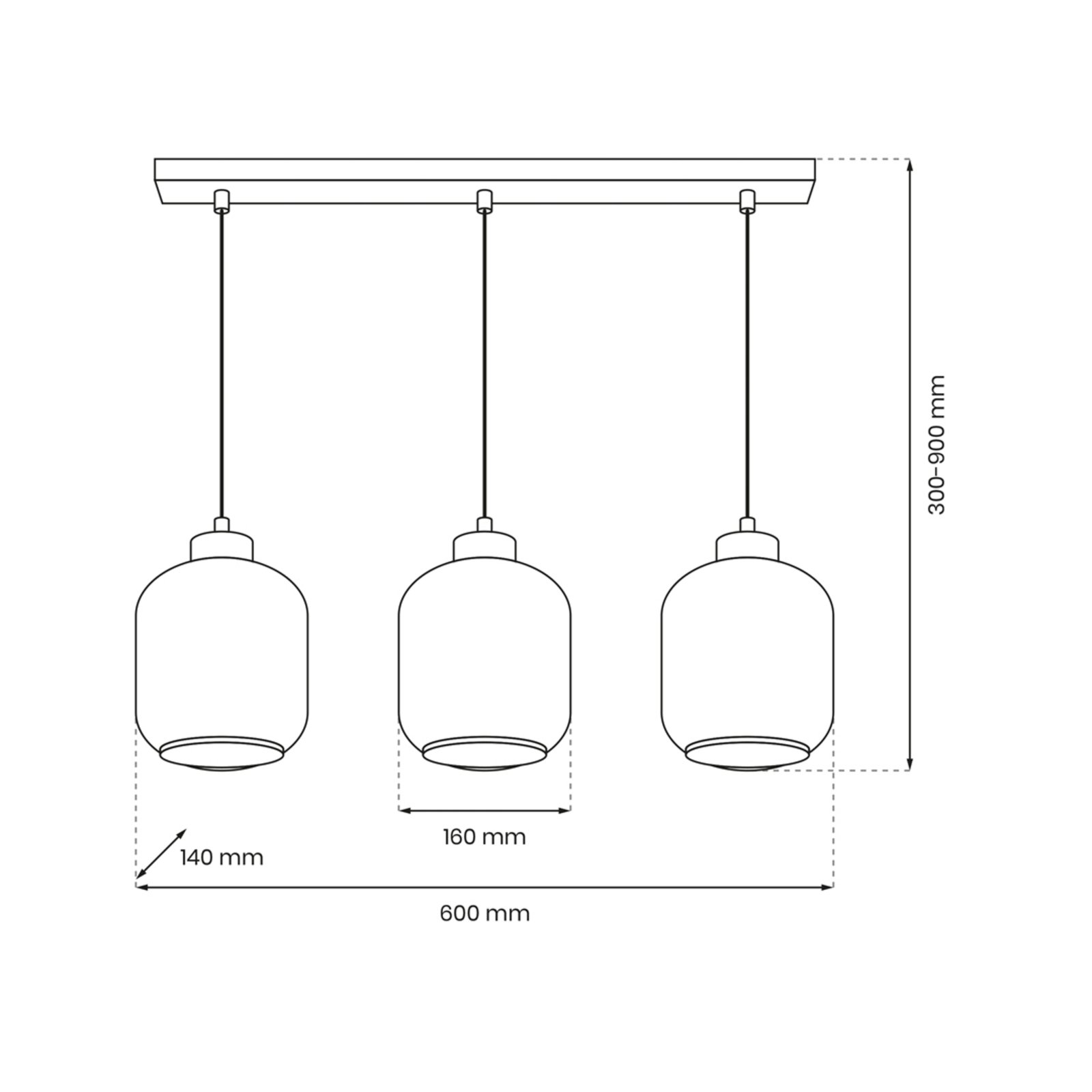 Hanglamp Sombra, rook, 3-lamps, langwerpig