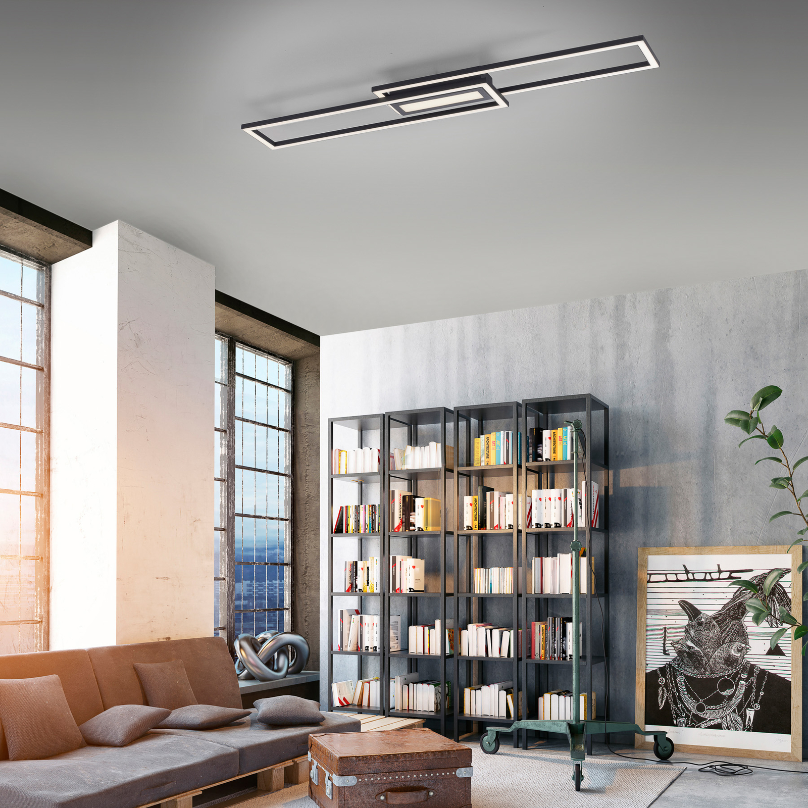 Φωτιστικό οροφής LED Asmin, CCT, μαύρο, 95x17.5cm