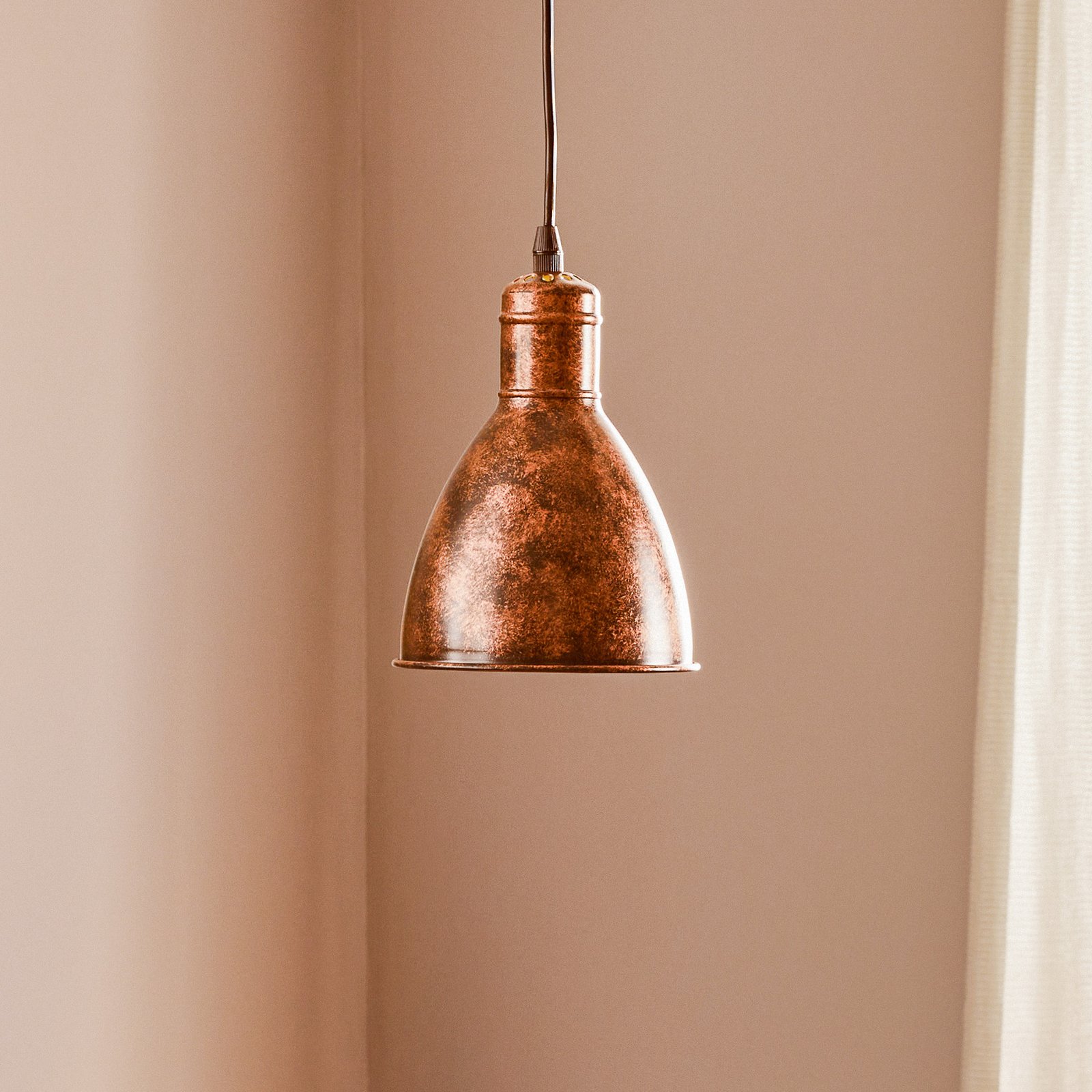 Lámpara colgante vintage Priddy 1, 1 luz, cobre
