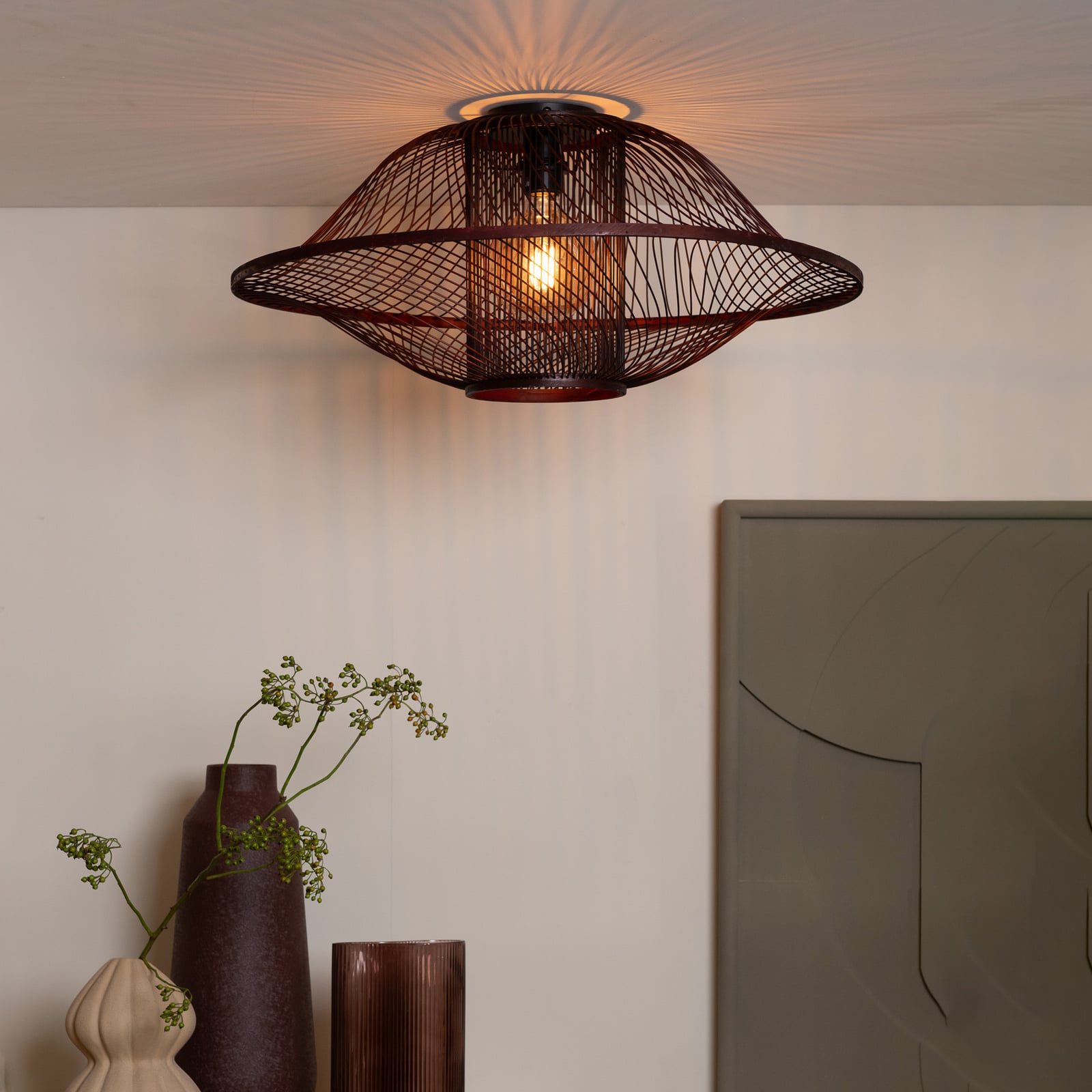 GOOD & MOJO Stropna lampa Maui, crvena, Ø 70 cm, bambus, E27