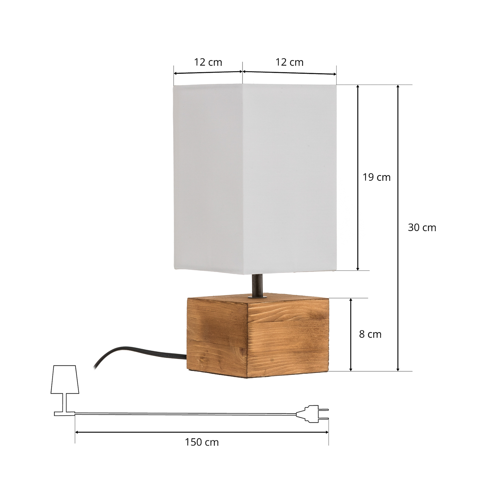 Lampă de masă Woody cu bază din lemn, 12 cm x 12 cm