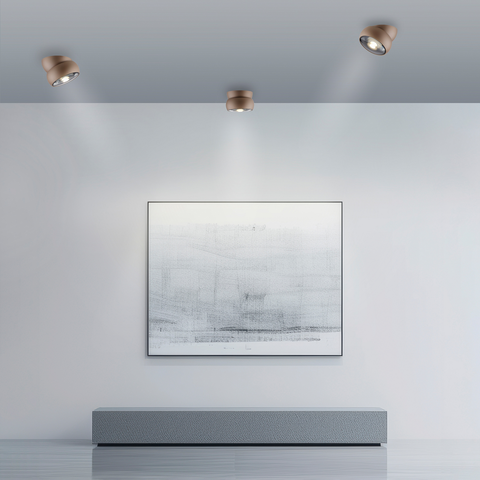 PURE LED тавански спот Move, Ø 12 cm, бронзов цвят, метал/стъкло