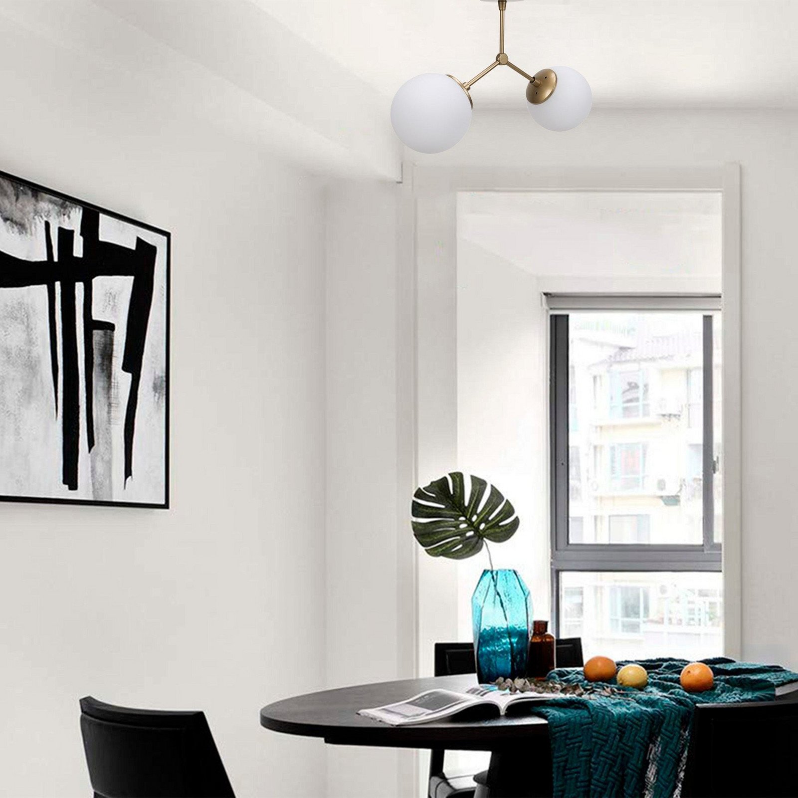 Opviq Plafonieră Damar auriu sticlă 2 becuri lungime 44 cm E27 - Camera de zi / sufragerie - auriu alb