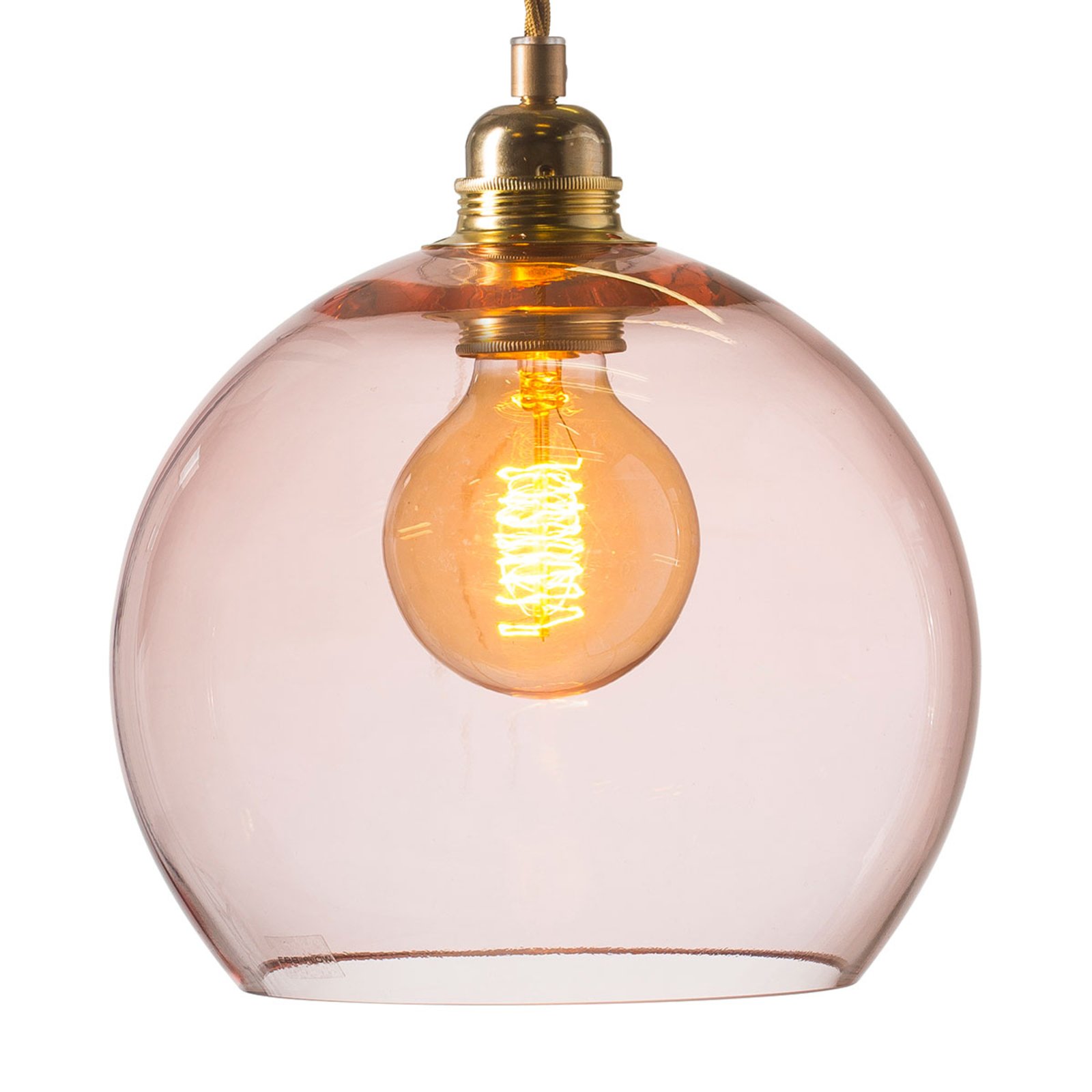 EBB & FLOW Rowan hanging lamp rose and gold Ø 22cm, for Living / Dining Room, glass, metal, fabric, E27, 25 W, energy efficiency: A++, H: 22 cm