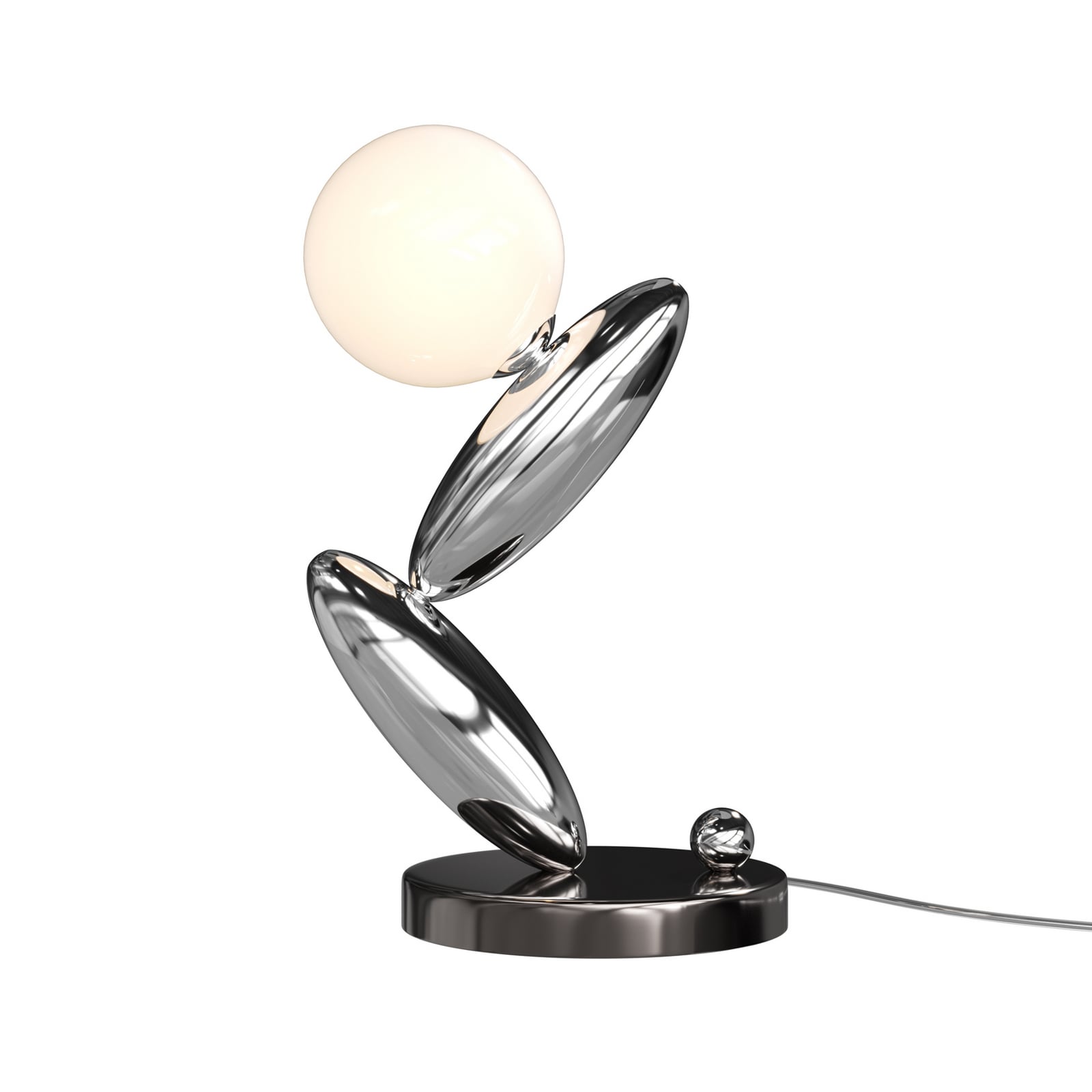 Stolová LED lampa RESONANCE, platinová/opálová, 37 cm, kov/sklo, stmievateľné