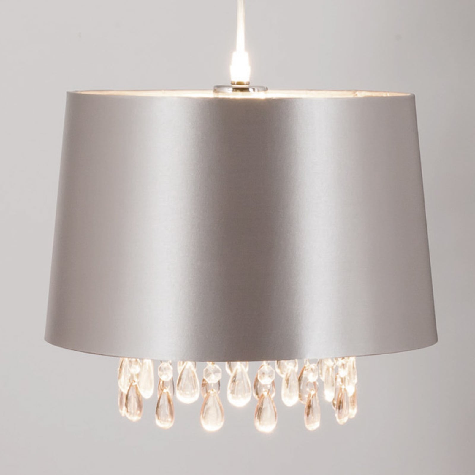 Searchlight Silver Peardrop hanging light, acrylic drops, for Living / Dining Room, artificial silk, metal, acrylic, E27, 60 W, energy efficiency: A++, H: 27 cm