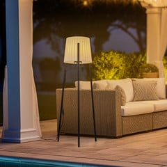 Lámpara de terraza Lindby Jaimy, 148 cm, trípode, aluminio