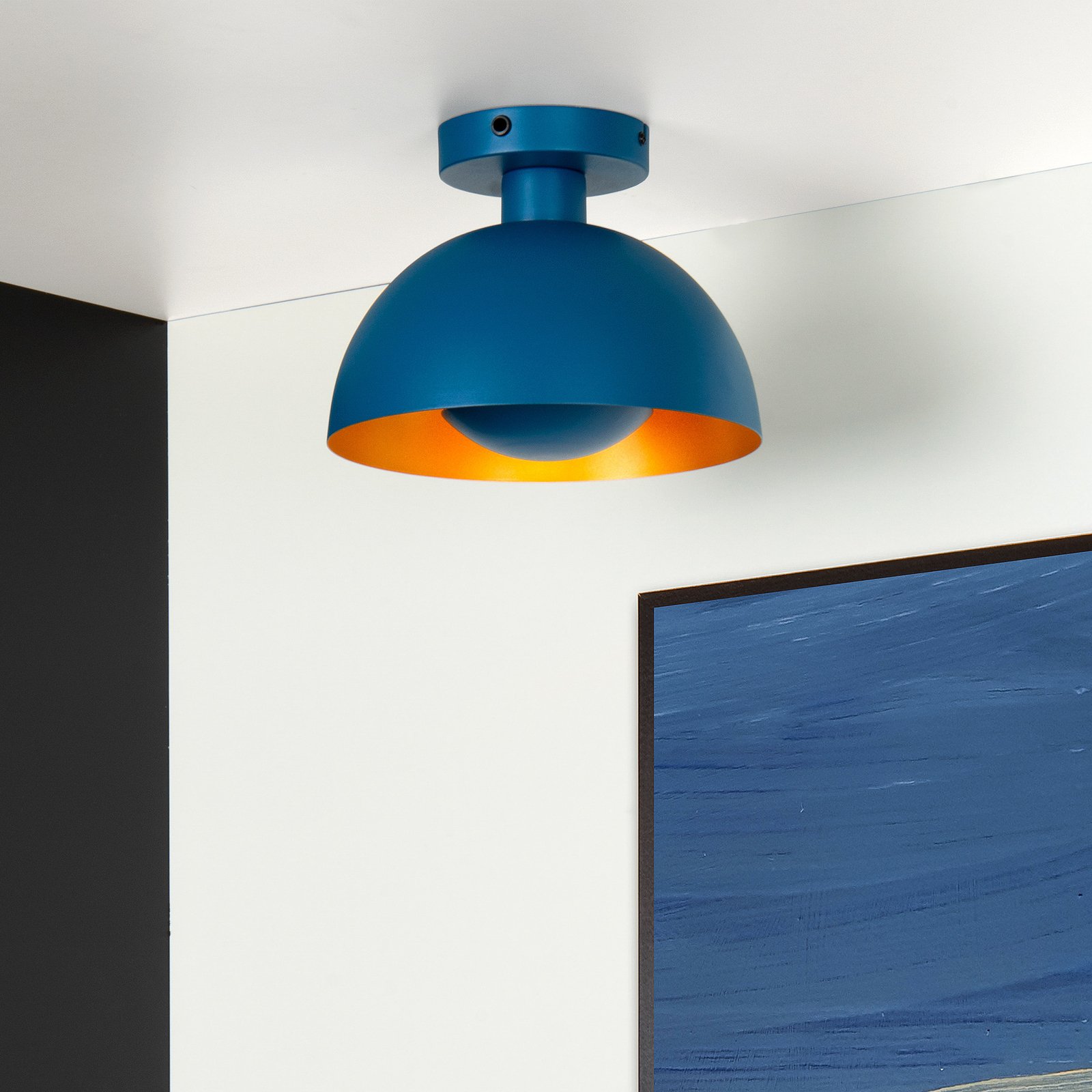 Plafondlamp Siemon van staal, Ø 25 cm, blauw