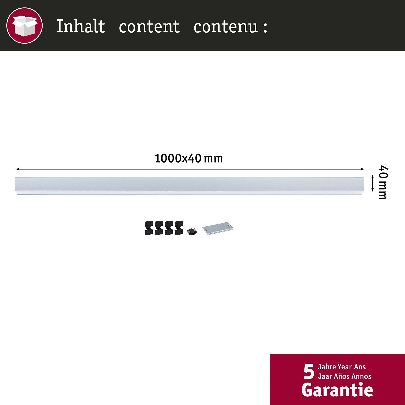 Paulmann Linion batten light, chrome, 1 m master transformer on/off