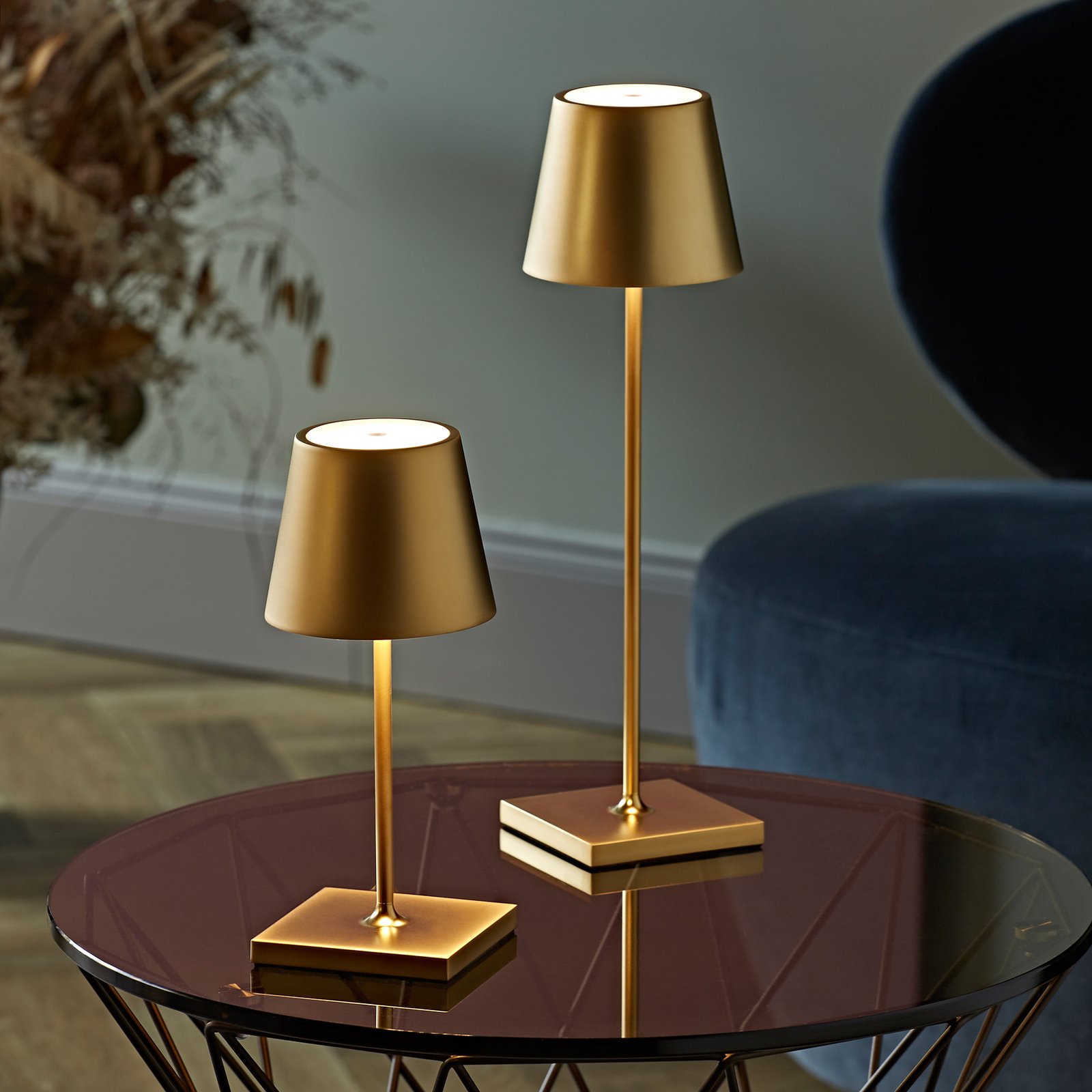 Nuindie LED akkus asztali lámpa, kerek, 38cm arany