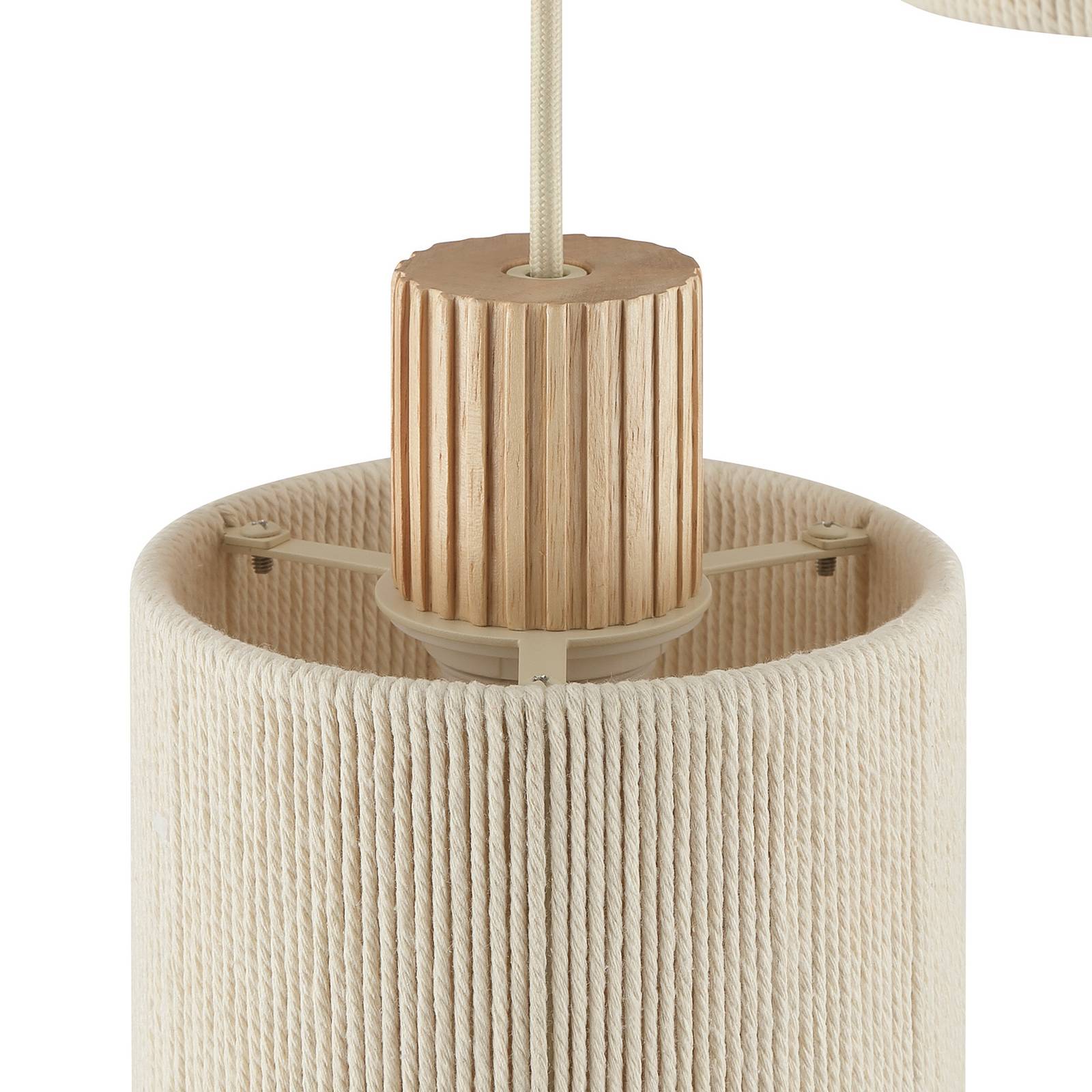 Lampa wisząca Arlo, beżowa, tkanina/drewno, Ø 40 cm, 3-punktowa